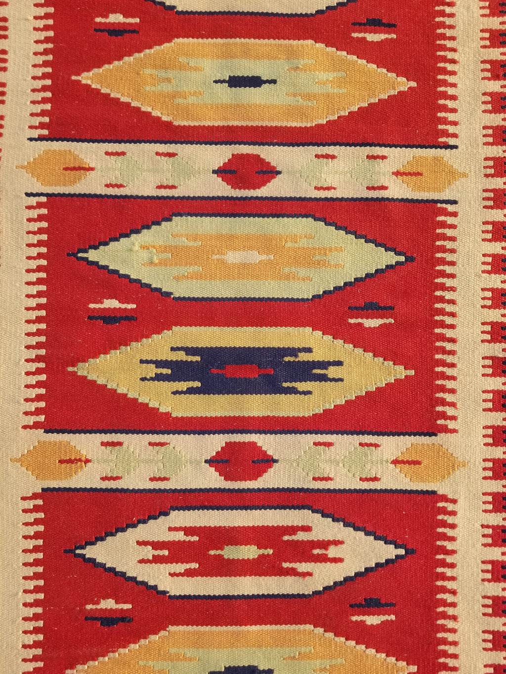 Vintage Traditional Handmade Mexican Zapotec Style Flatweave Wool Kilim 143x89cm