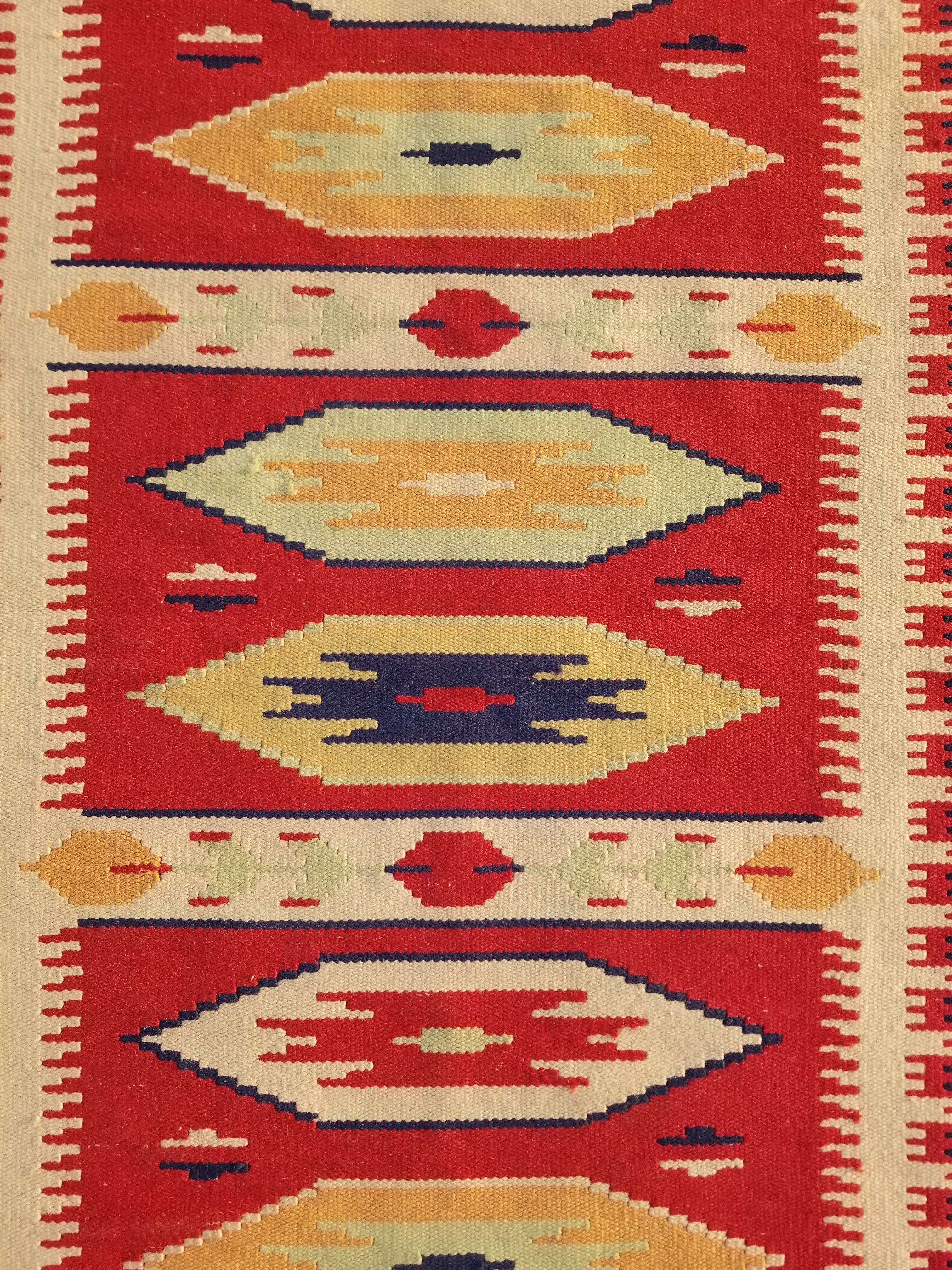 Vintage Traditional Handmade Mexican Zapotec Style Flatweave Wool Kilim 143x89cm