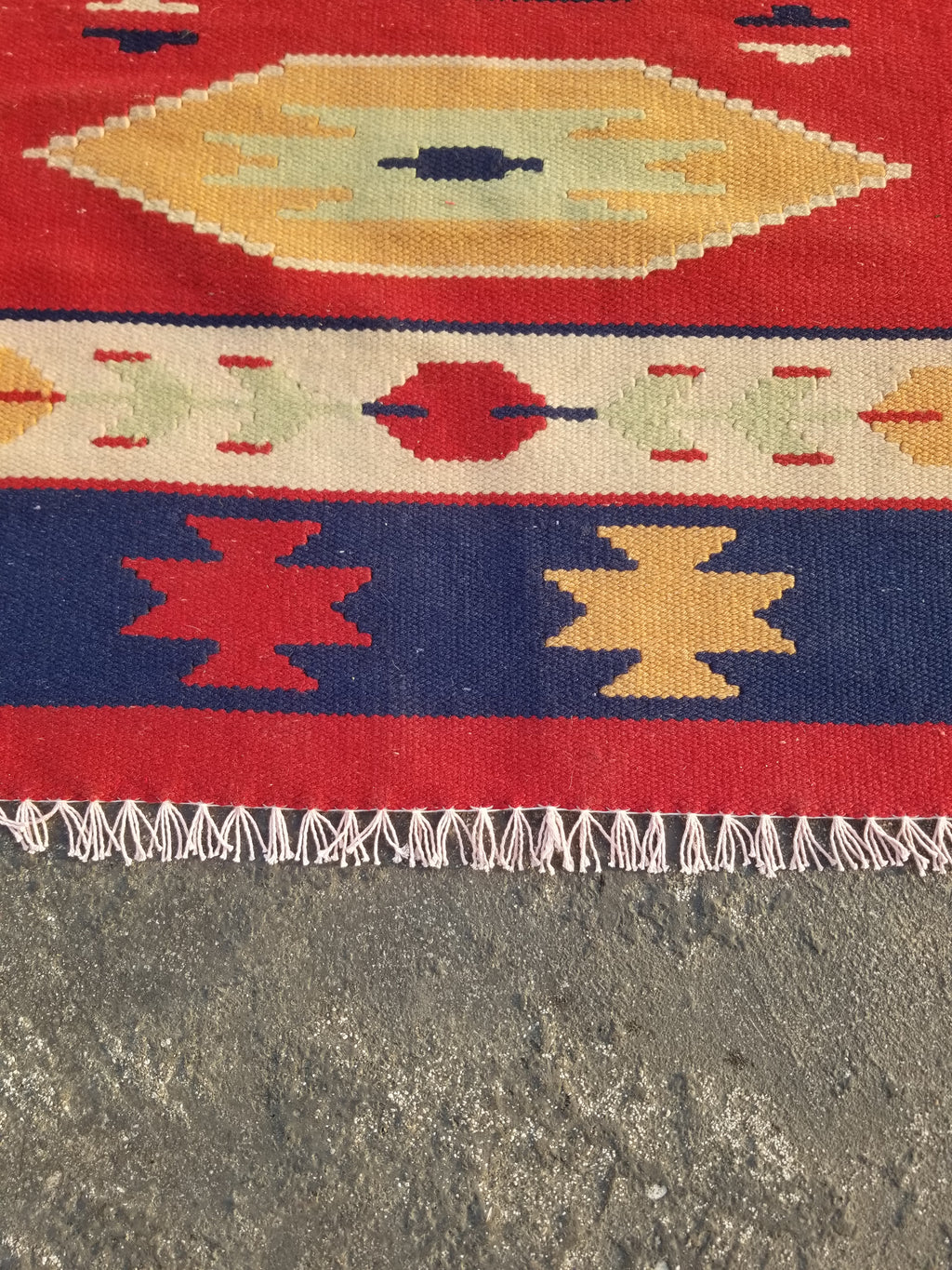 Vintage Traditional Handmade Mexican Zapotec Style Flatweave Wool Kilim 143x89cm