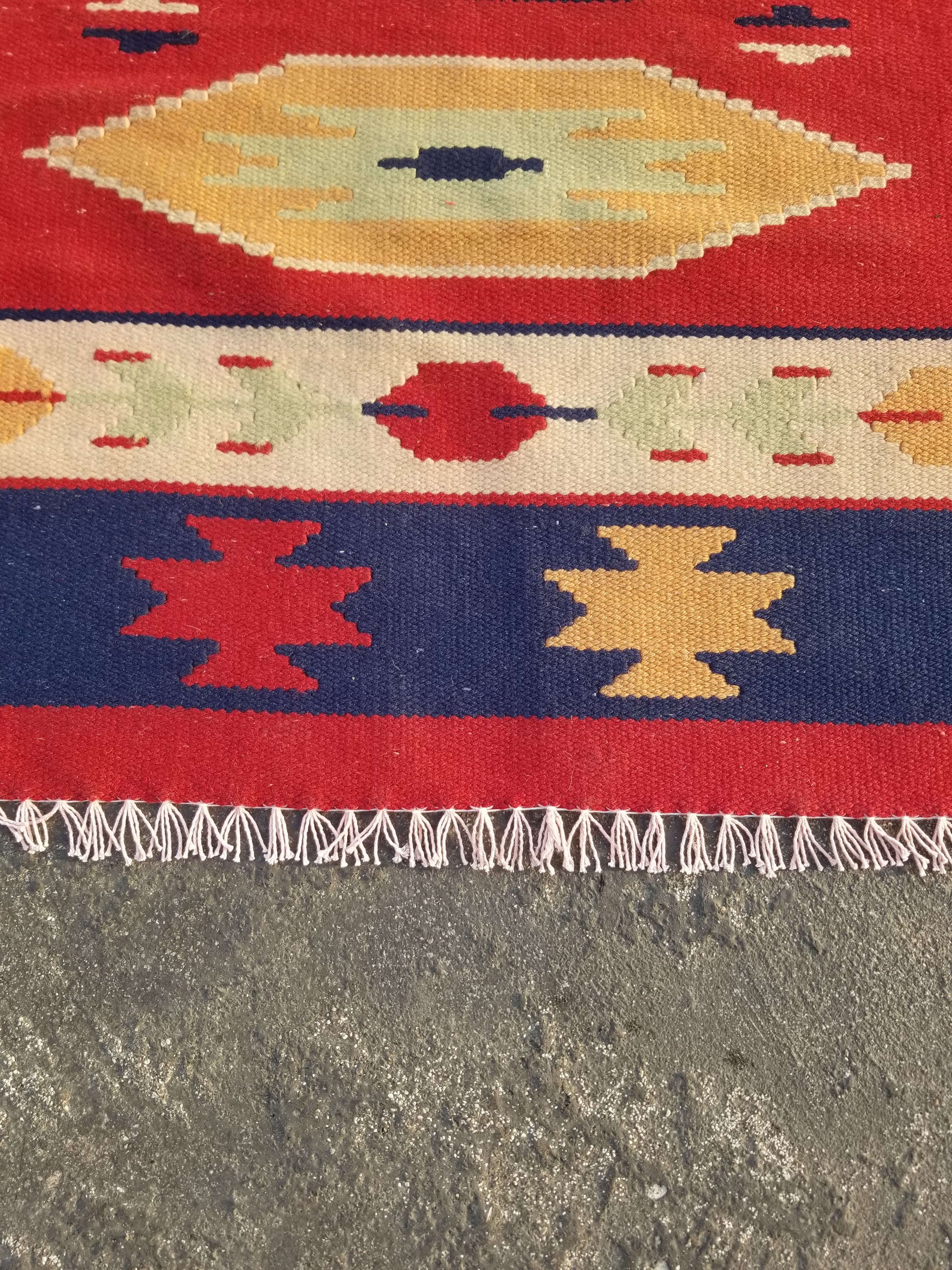 Vintage Traditional Handmade Mexican Zapotec Style Flatweave Wool Kilim 143x89cm