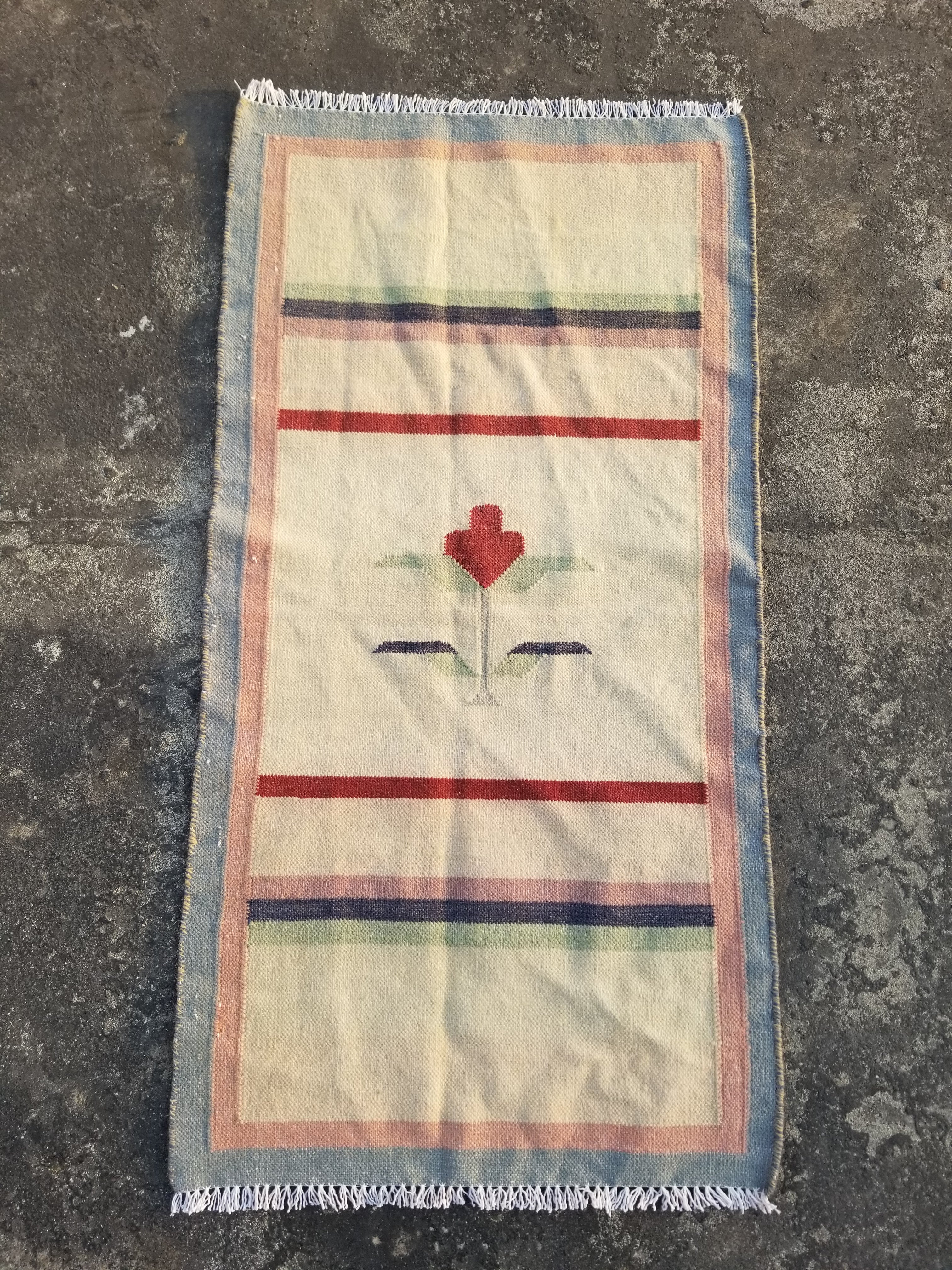 Vintage Traditional Handmade Scandinavian Flatweave Wool Kilim Rug 124x64cm
