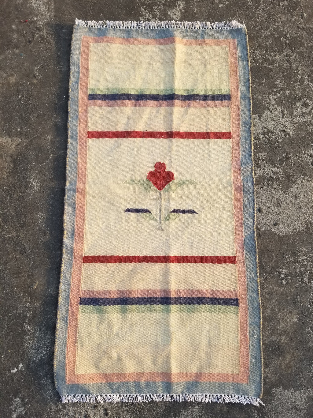 Vintage Traditional Handmade Scandinavian Flatweave Wool Kilim Rug 124x64cm