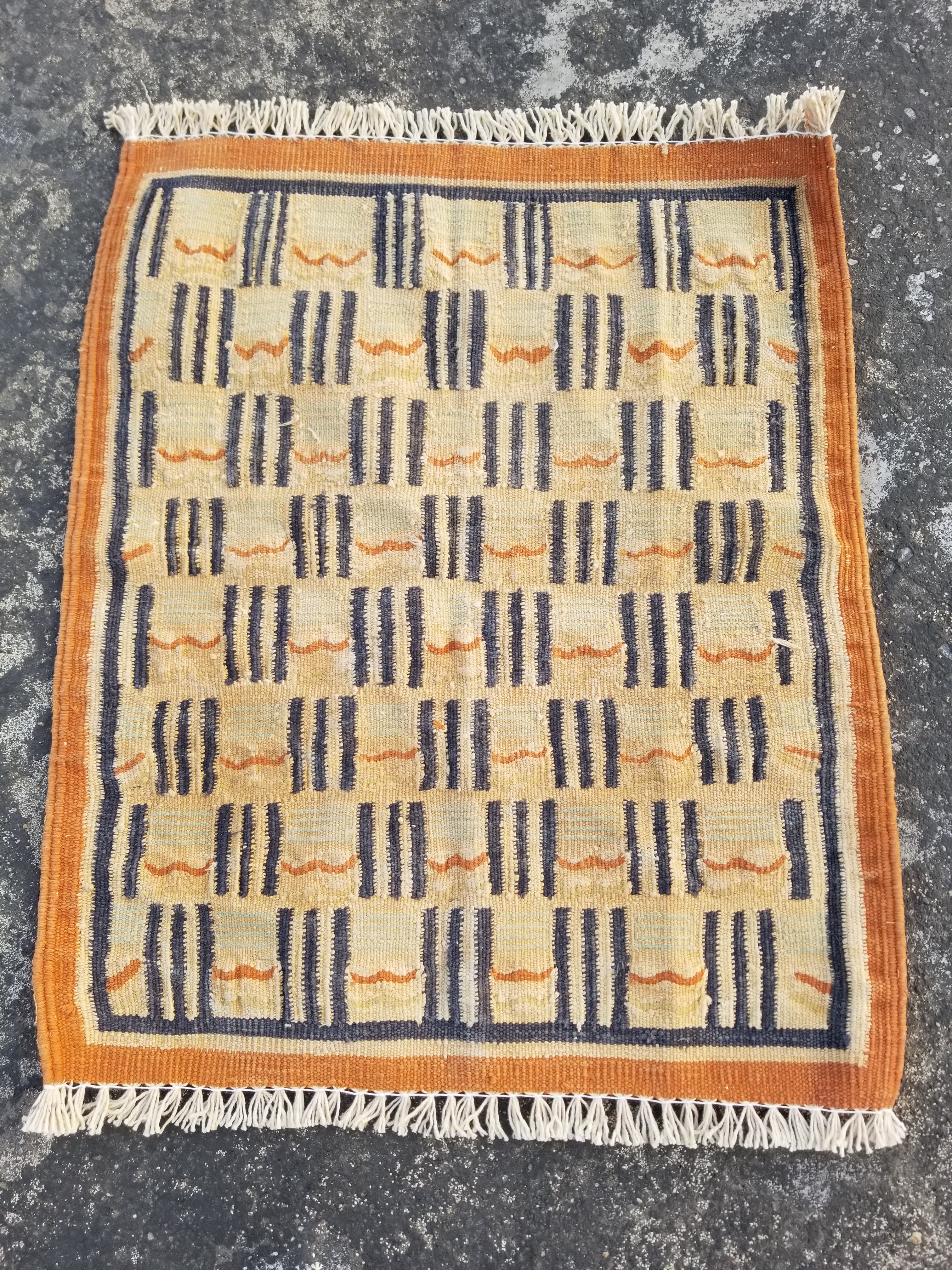 Vintage Traditional Handmade Scandinavian Wool Small Kilim Rug 62x55cms