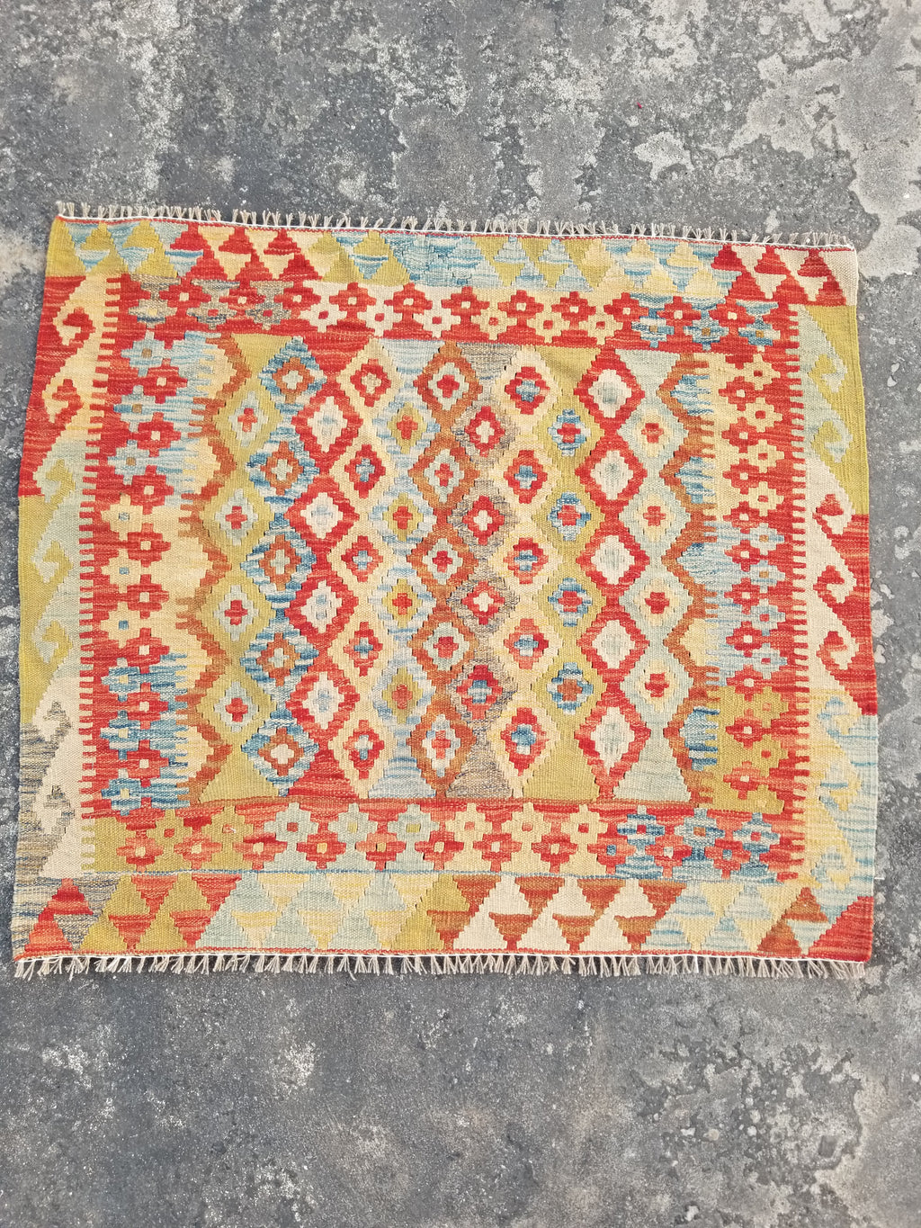 Vintage Traditional Handmade Turkish Flatweave Wool Small Kilim Rug 104x89cms