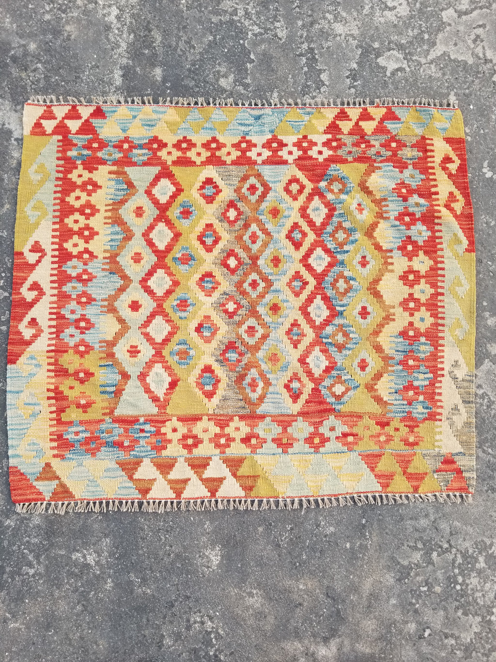 Vintage Traditional Handmade Turkish Flatweave Wool Small Kilim Rug 104x89cms
