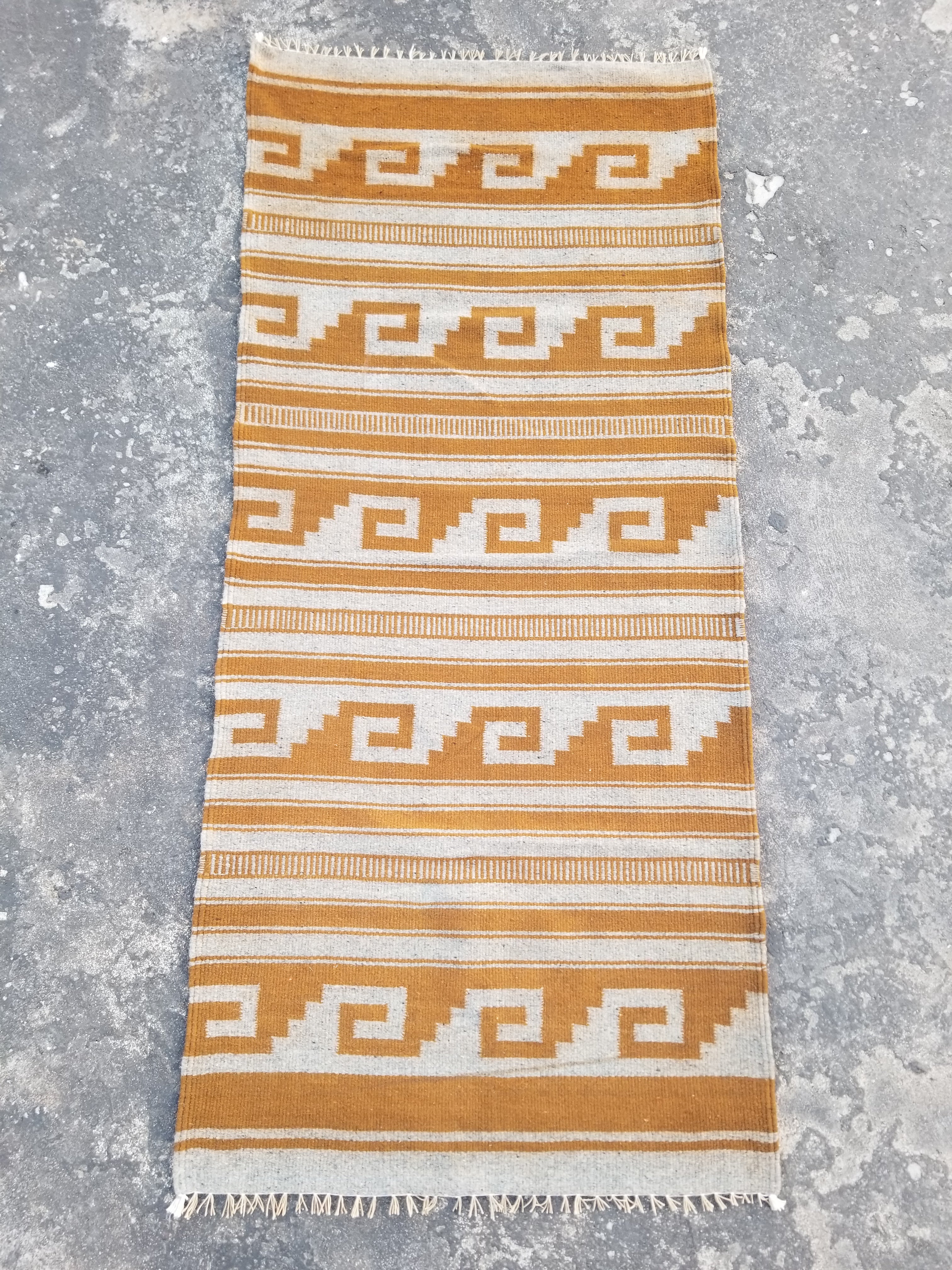 Vintage Handmade Southwestern Navajo-Style Flatweave Wool Kilim Rug 146x64cms