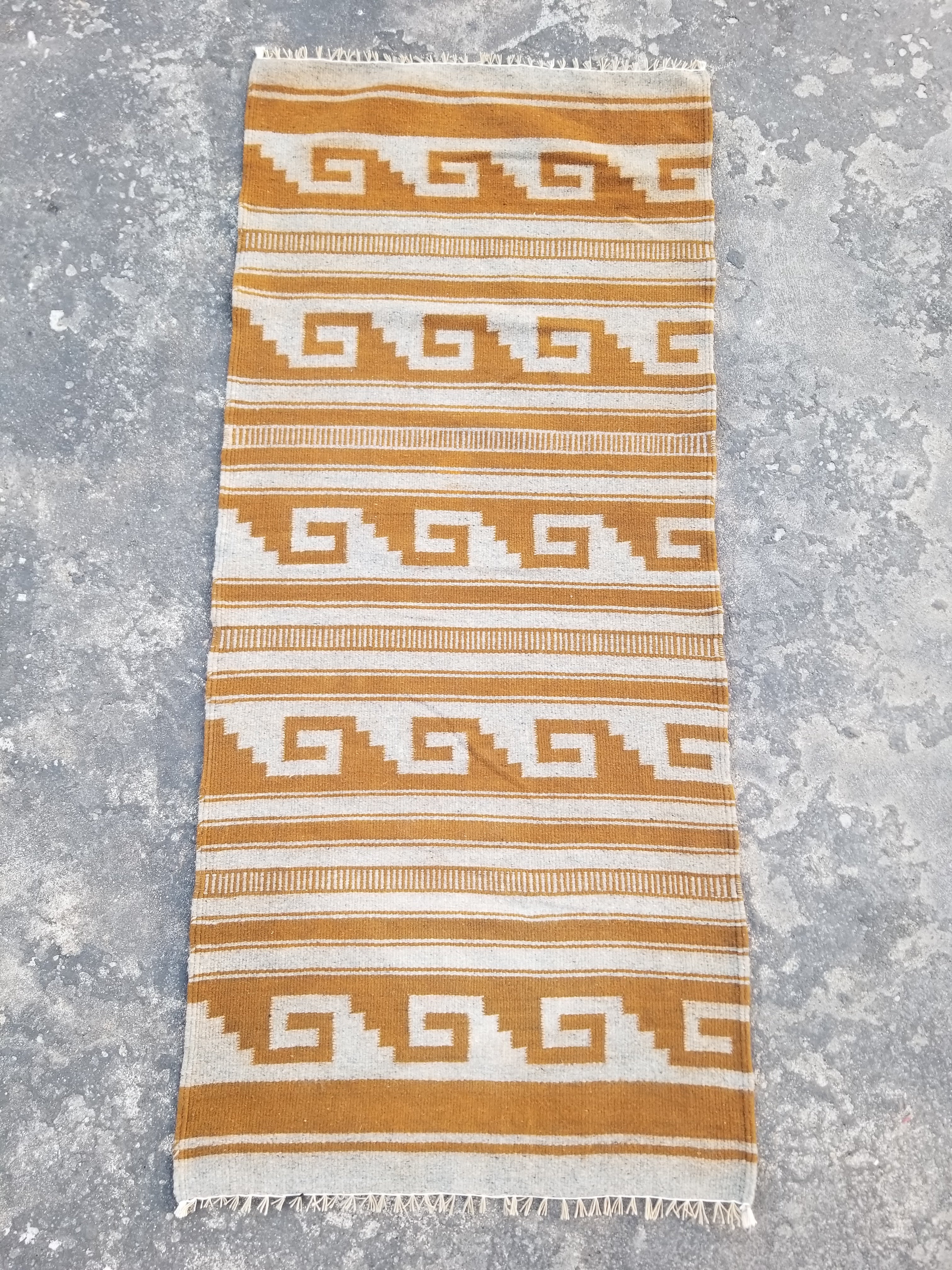 Vintage Handmade Southwestern Navajo-Style Flatweave Wool Kilim Rug 146x64cms
