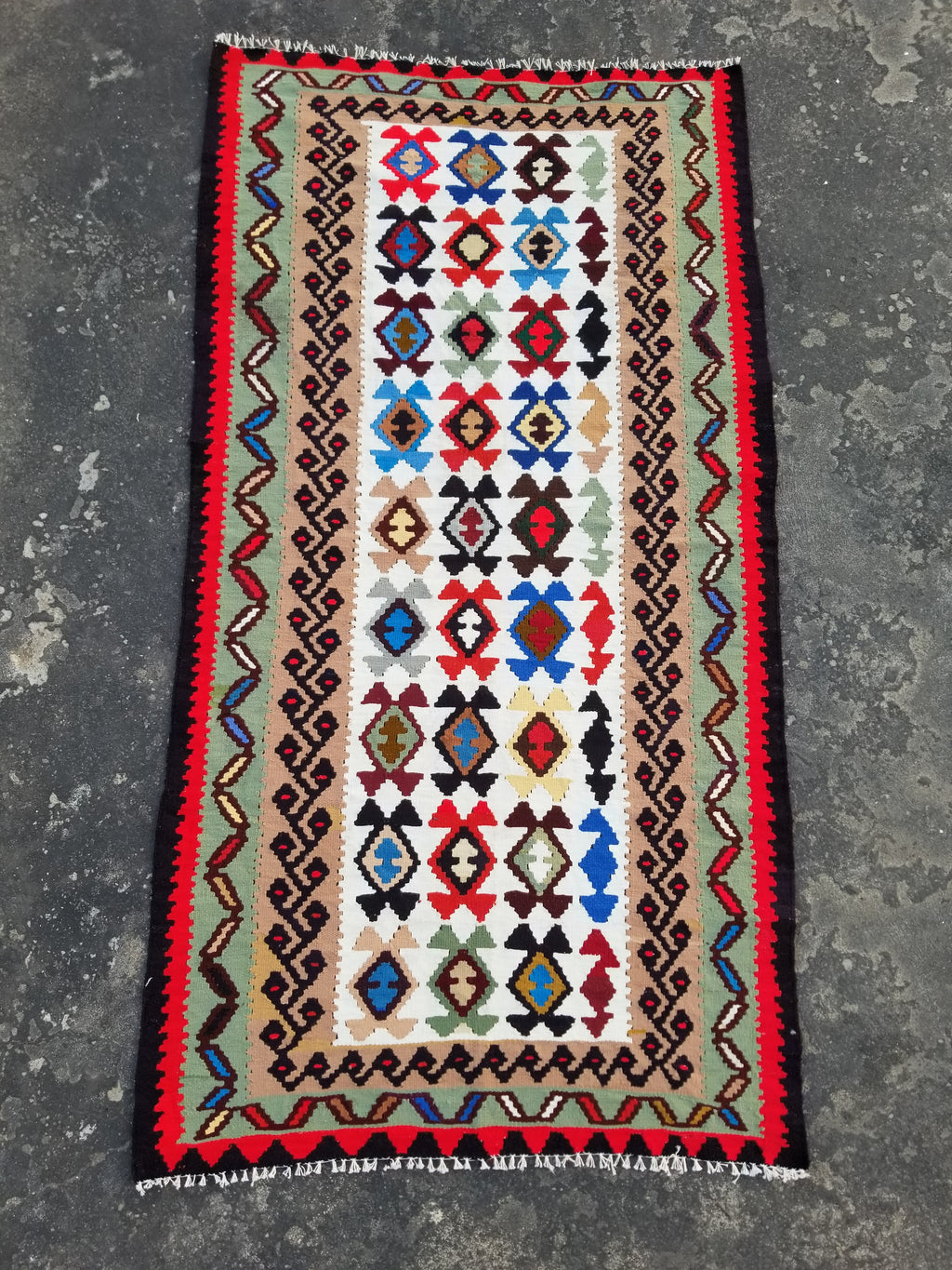 Vintage Handmade Turkish Anatolian Flatweave Wool Kilim Rug 186x96cms