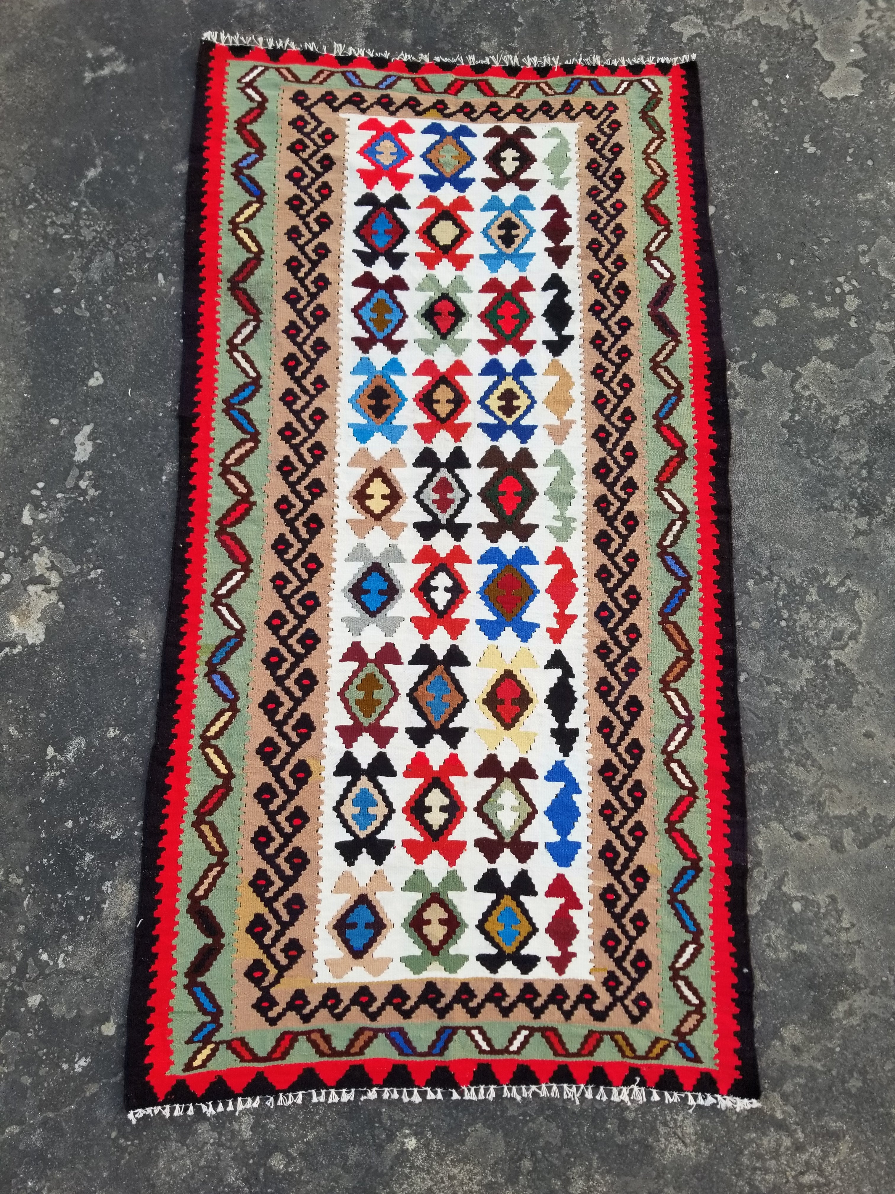 Vintage Handmade Turkish Anatolian Flatweave Wool Kilim Rug 186x96cms
