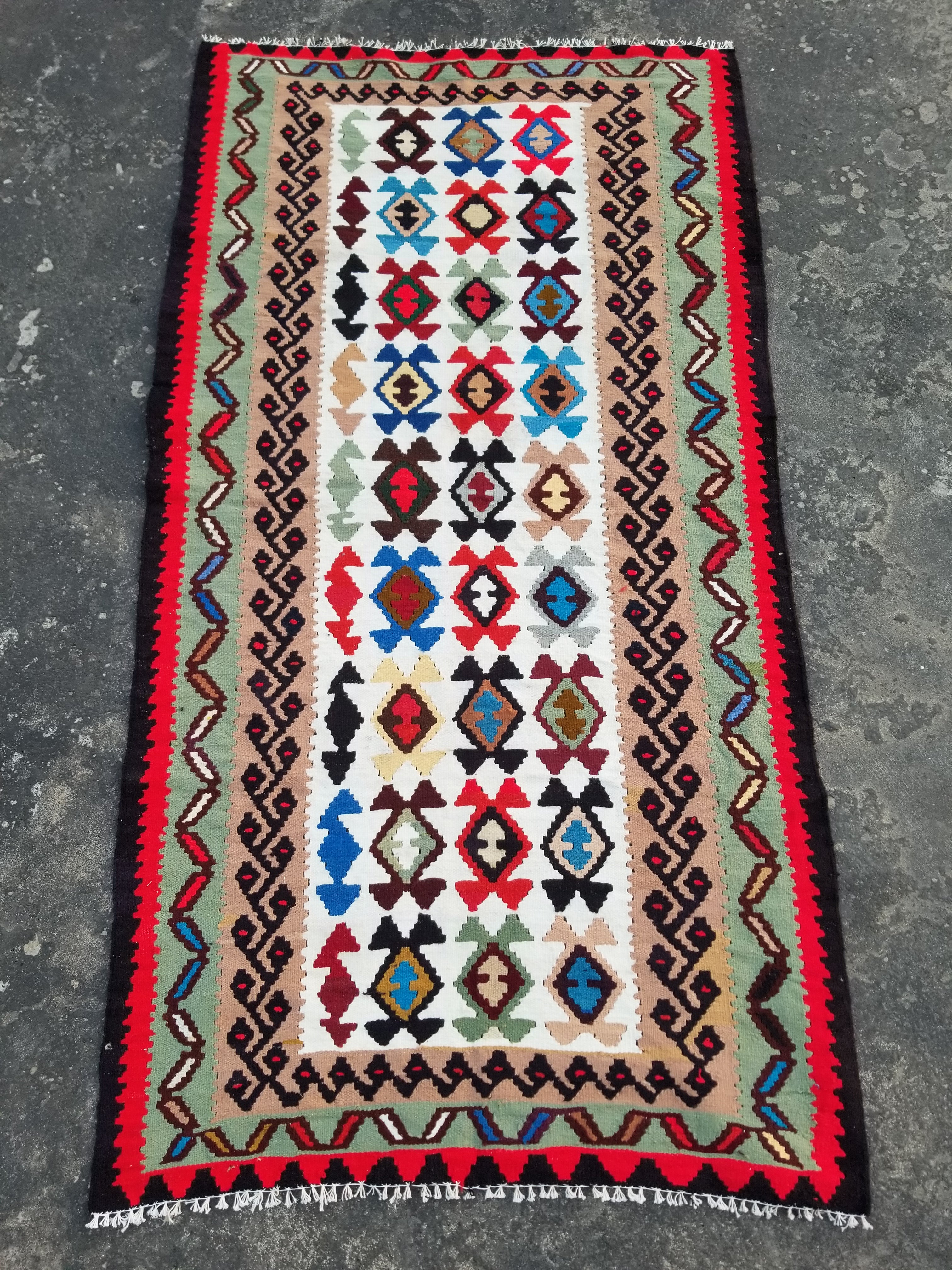 Vintage Handmade Turkish Anatolian Flatweave Wool Kilim Rug 186x96cms