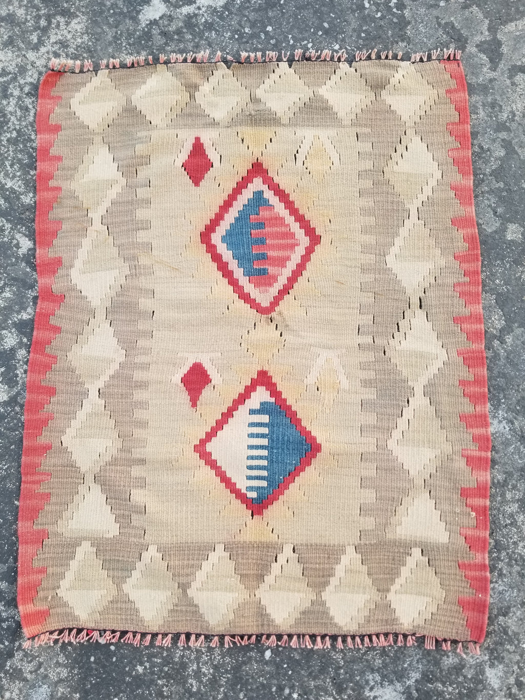 Vintage Traditional Handmade Anatolian Turkish Flatweave Wool Kilim Rug 77x61cms
