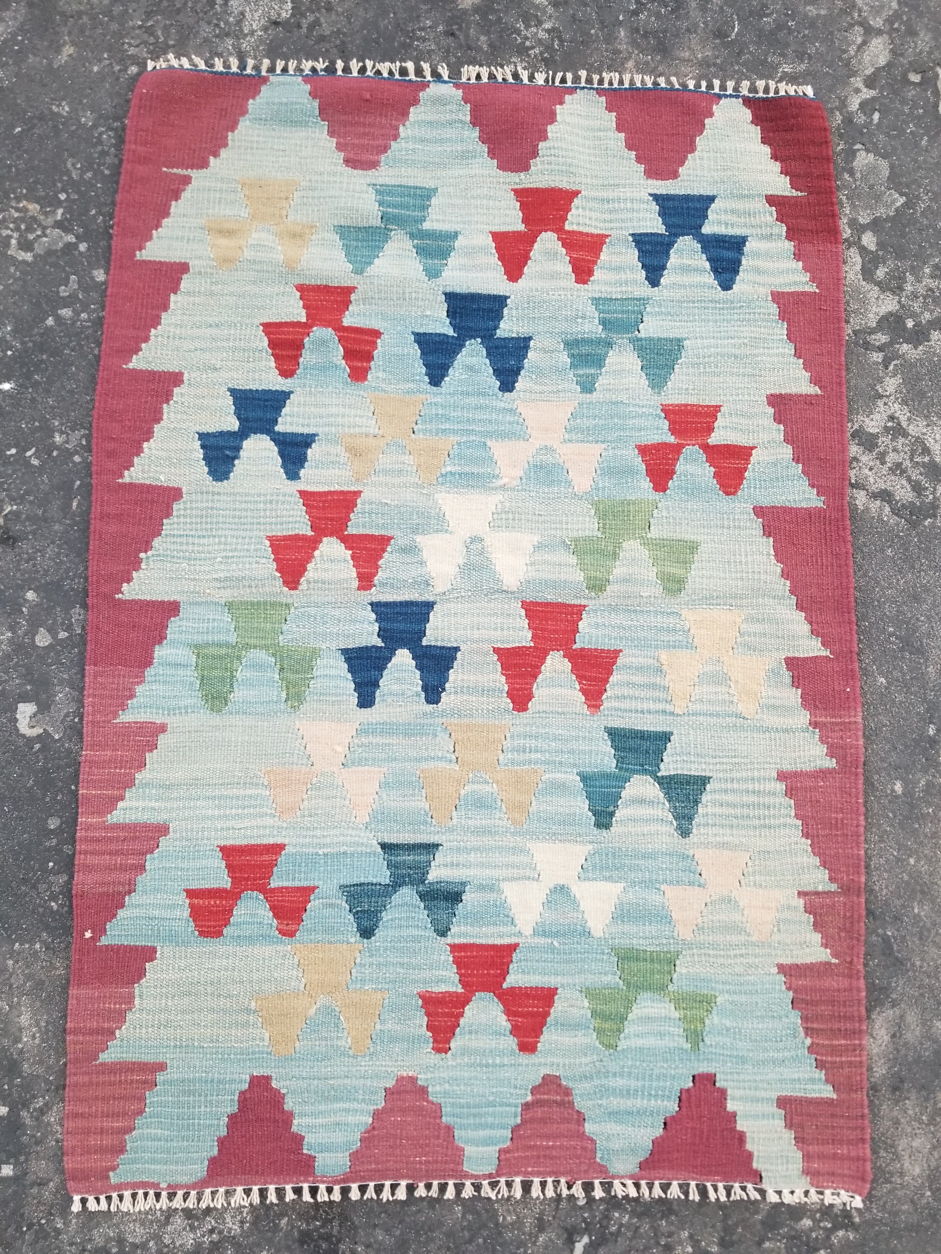Vintage Handmade Scandinavian-Inspired Flatweave Wool Kilim Rug 103x69cms