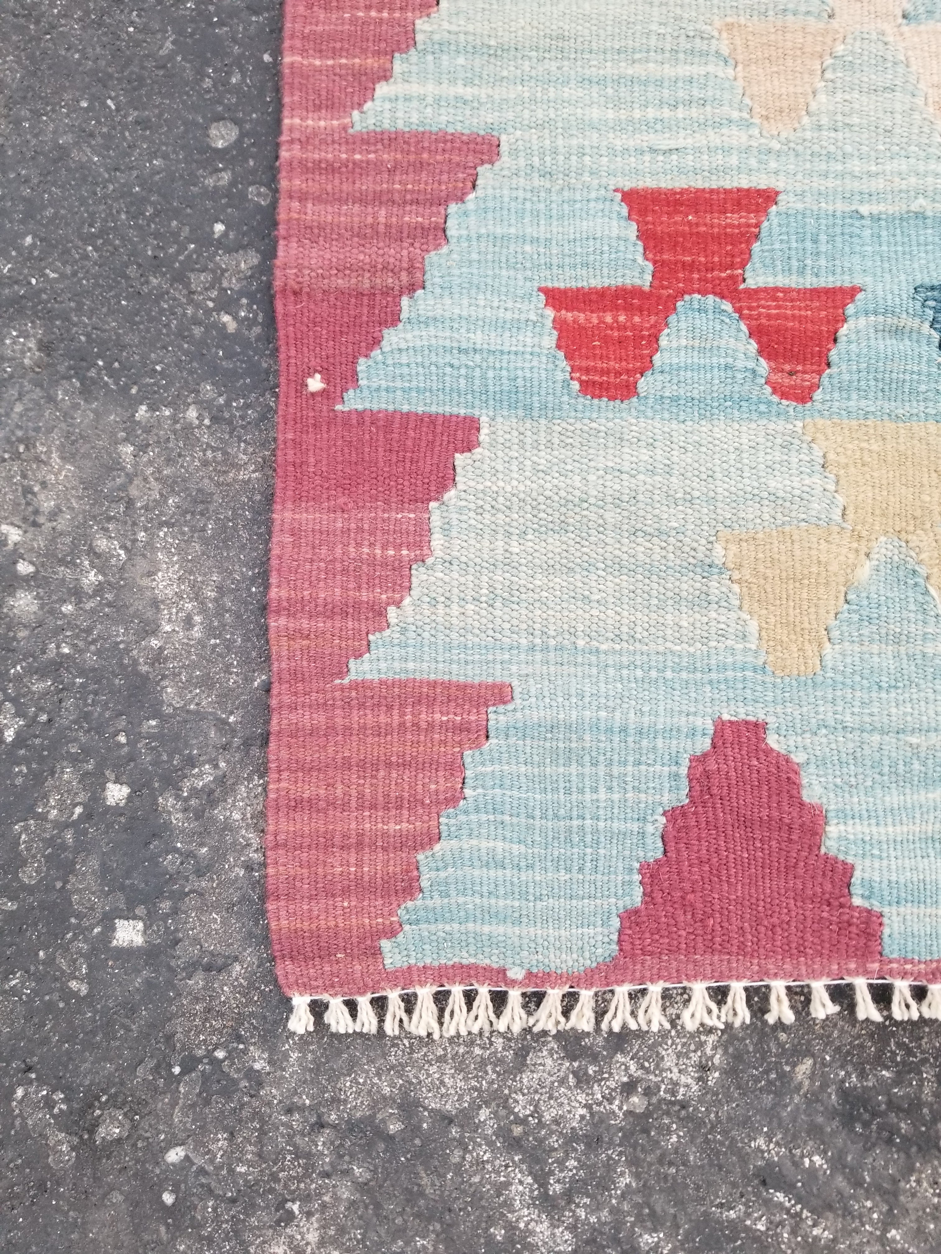 Vintage Handmade Scandinavian-Inspired Flatweave Wool Kilim Rug 103x69cms