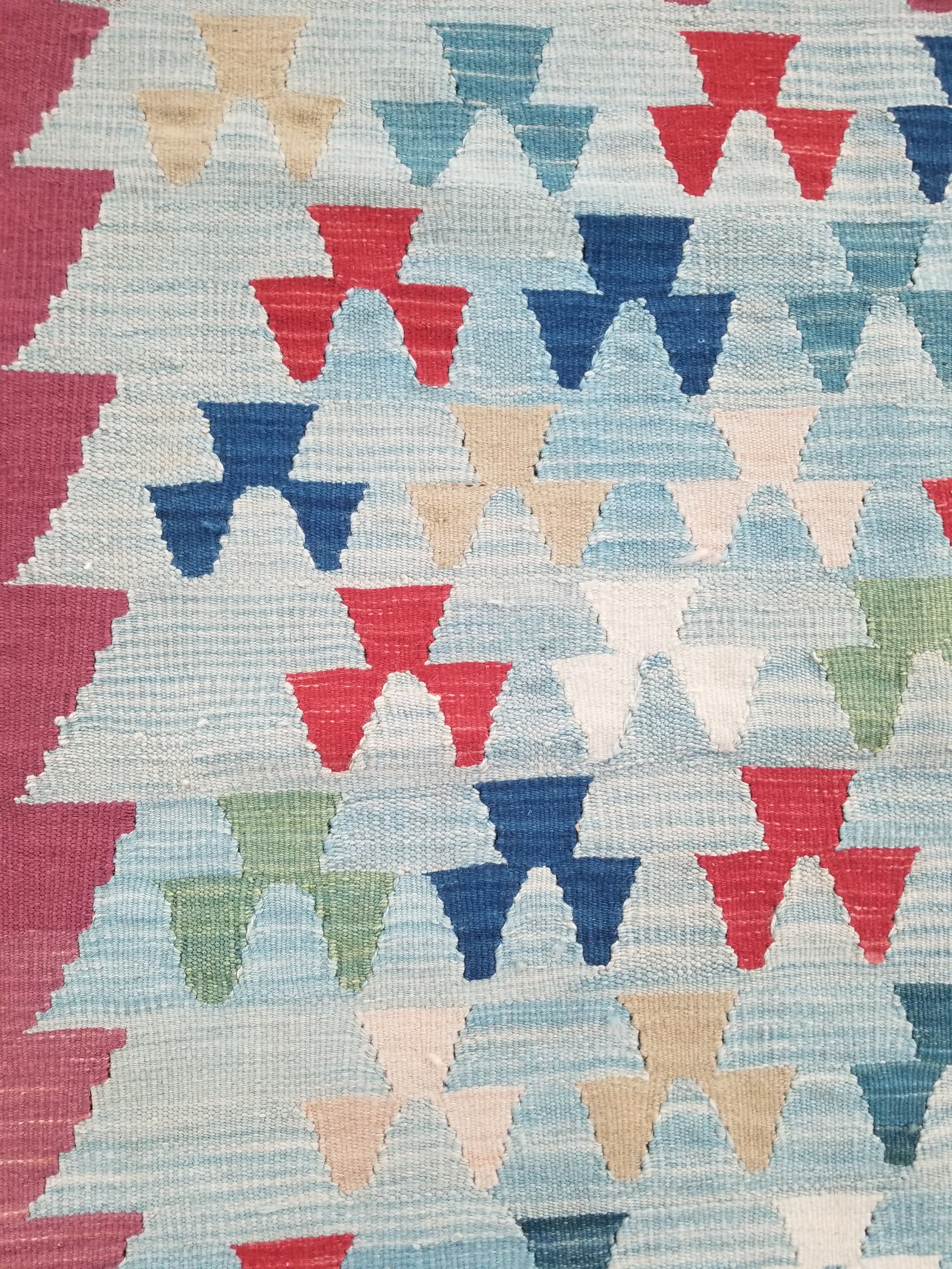 Vintage Handmade Scandinavian-Inspired Flatweave Wool Kilim Rug 103x69cms