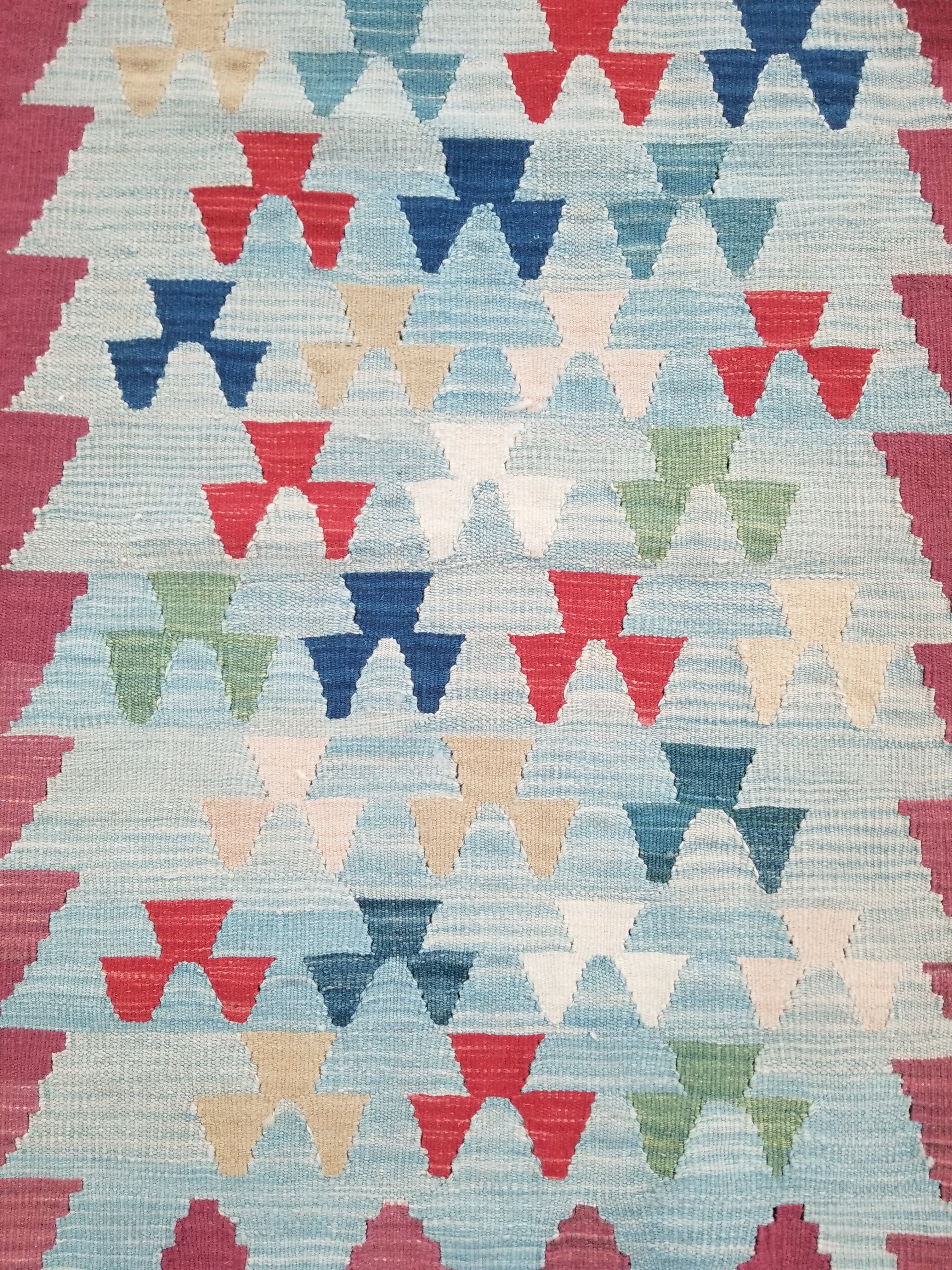 Vintage Handmade Scandinavian-Inspired Flatweave Wool Kilim Rug 103x69cms