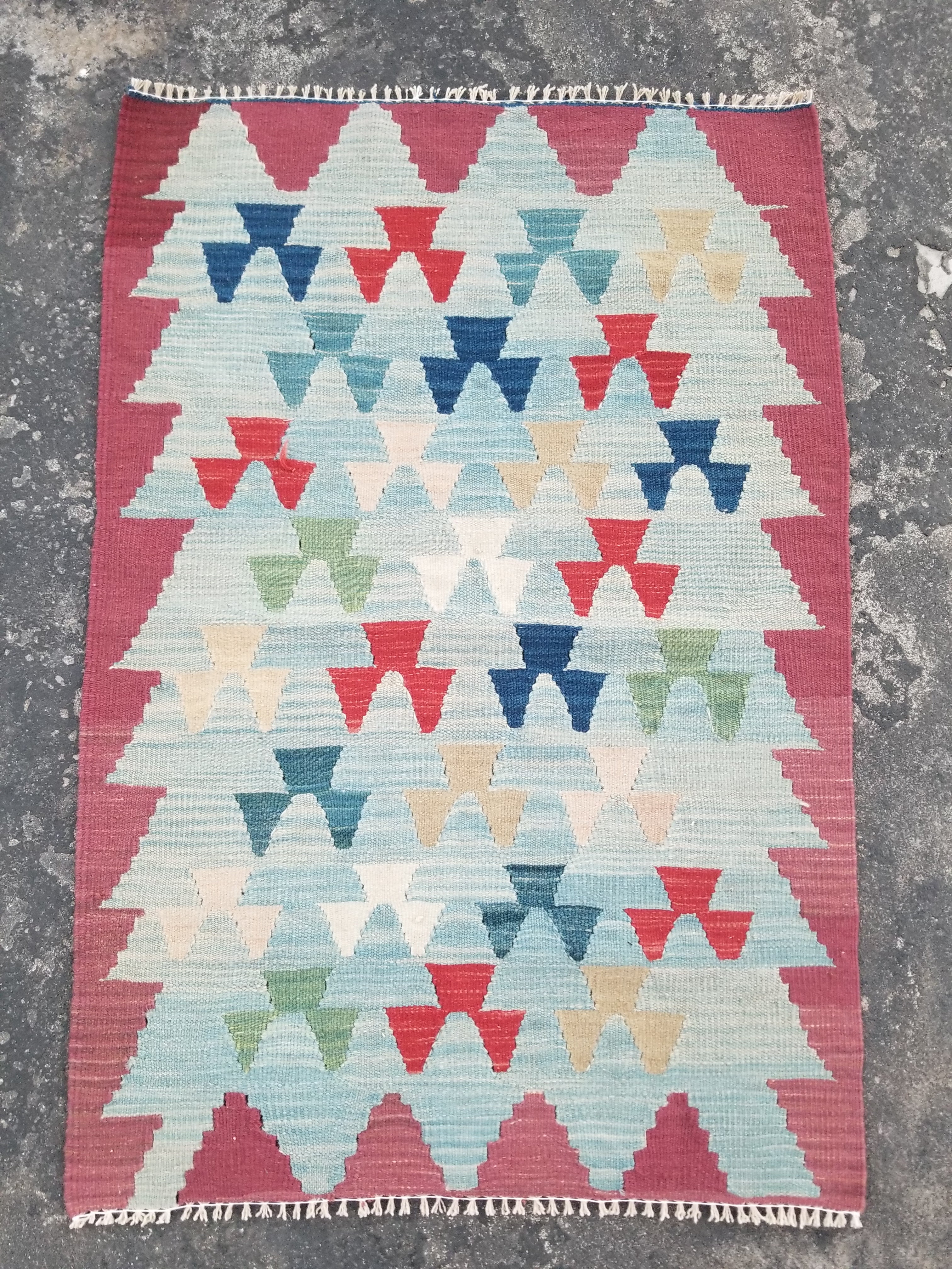 Vintage Handmade Scandinavian-Inspired Flatweave Wool Kilim Rug 103x69cms