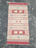 Vintage Handmade Mexican Southwestern-Style Flatweave Wool Kilim Rug 137 x 67 cm