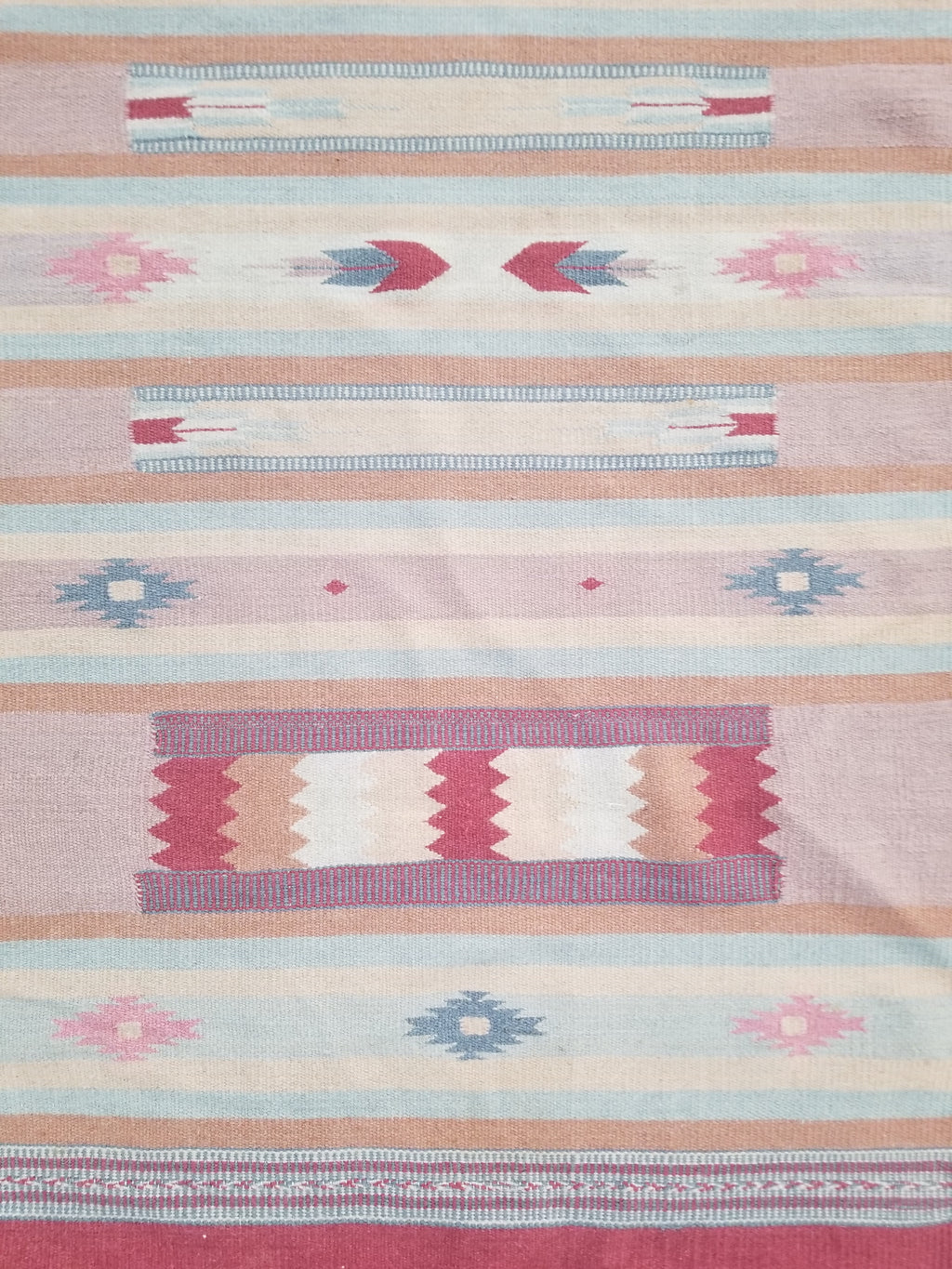 Vintage Handmade Mexican Southwestern-Style Flatweave Wool Kilim Rug 137 x 67 cm