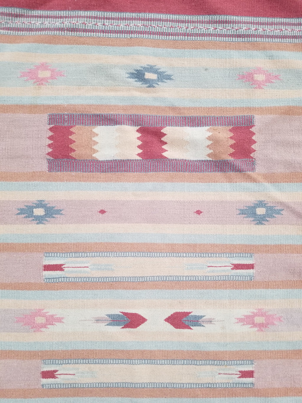 Vintage Handmade Mexican Southwestern-Style Flatweave Wool Kilim Rug 137 x 67 cm
