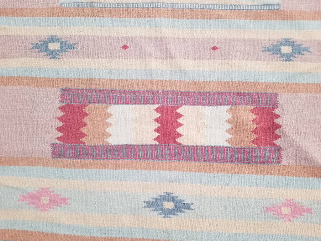 Vintage Handmade Mexican Southwestern-Style Flatweave Wool Kilim Rug 137 x 67 cm