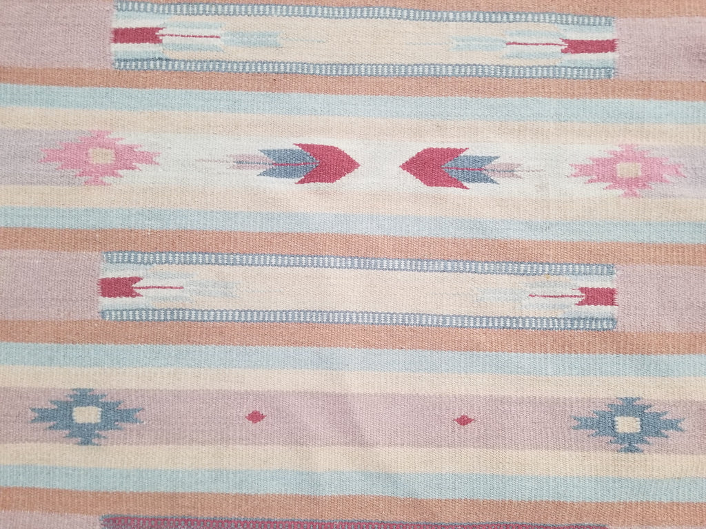 Vintage Handmade Mexican Southwestern-Style Flatweave Wool Kilim Rug 137 x 67 cm