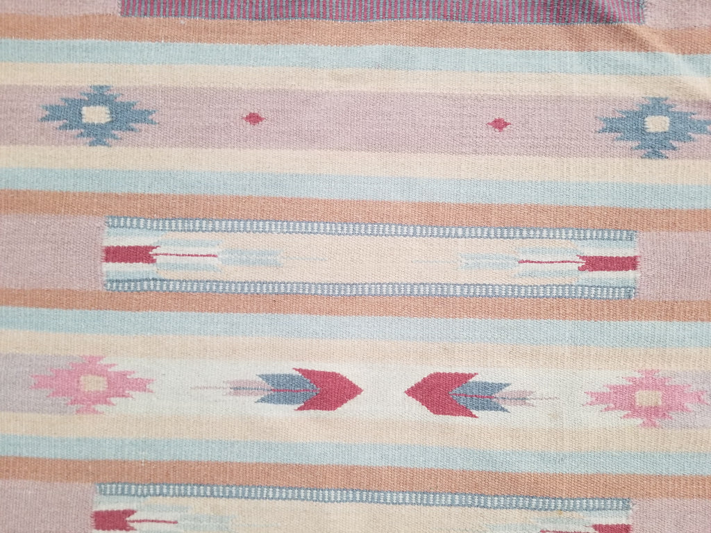 Vintage Handmade Mexican Southwestern-Style Flatweave Wool Kilim Rug 137 x 67 cm