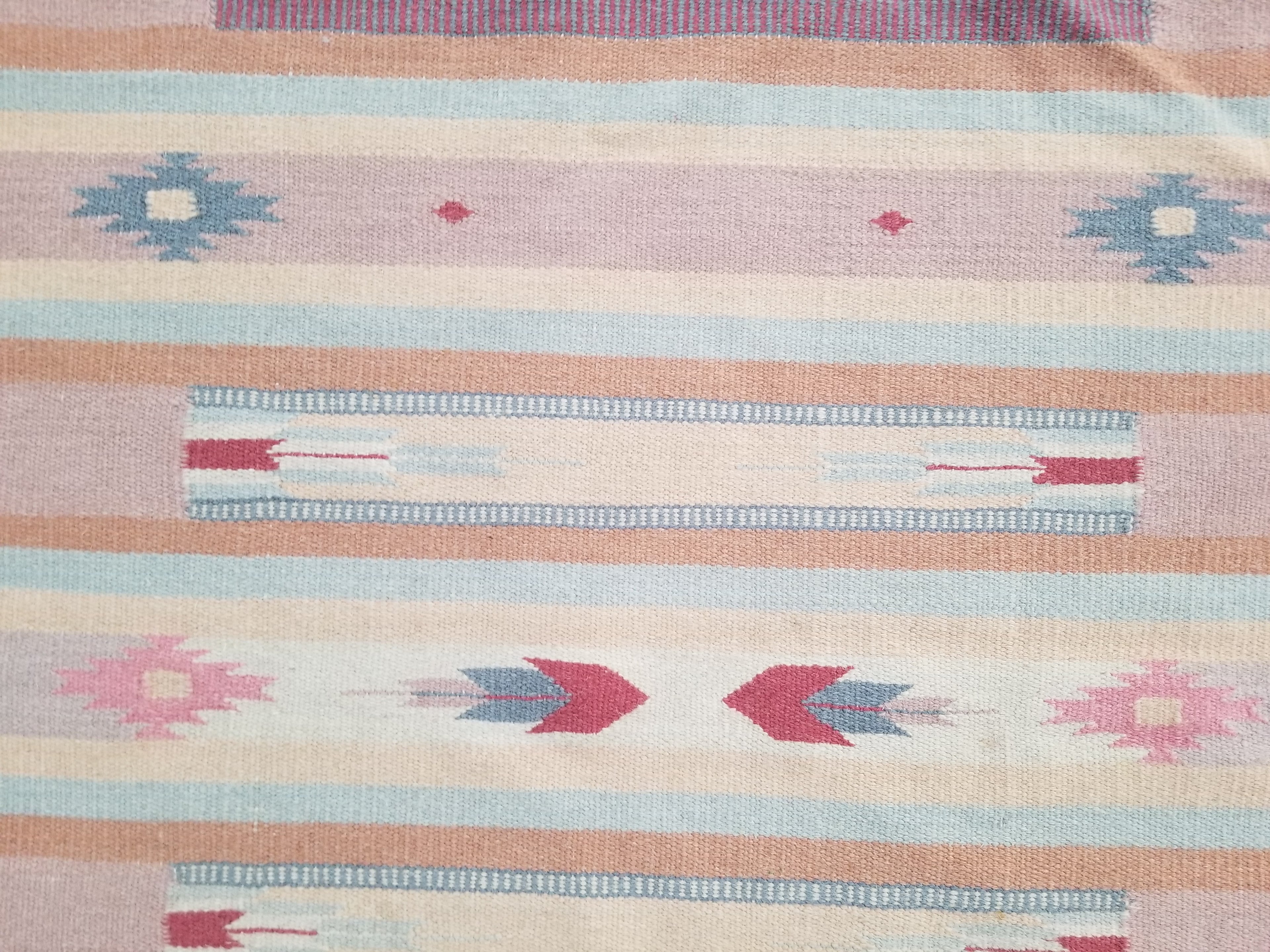 Vintage Handmade Mexican Southwestern-Style Flatweave Wool Kilim Rug 137 x 67 cm