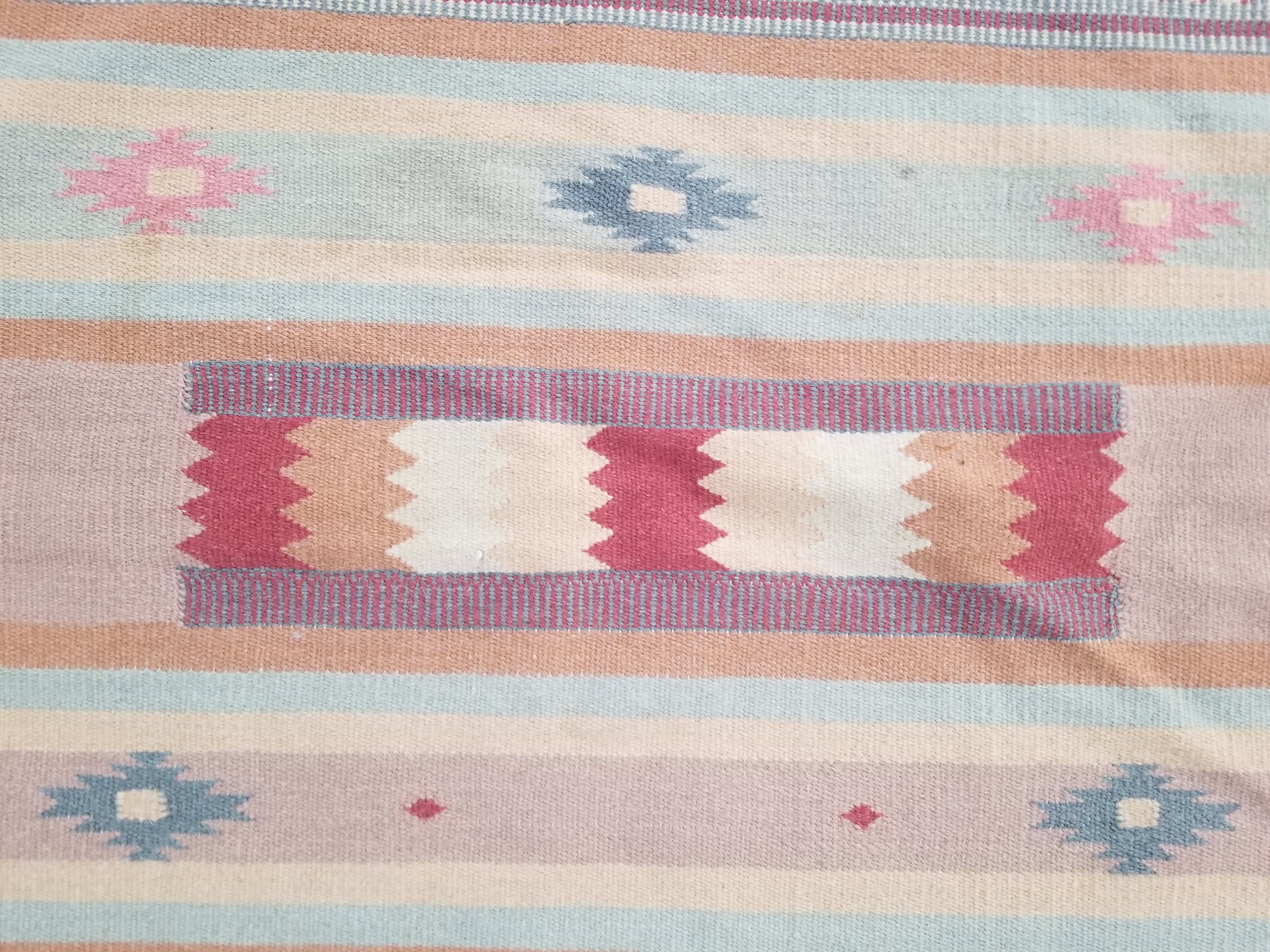 Vintage Handmade Mexican Southwestern-Style Flatweave Wool Kilim Rug 137 x 67 cm