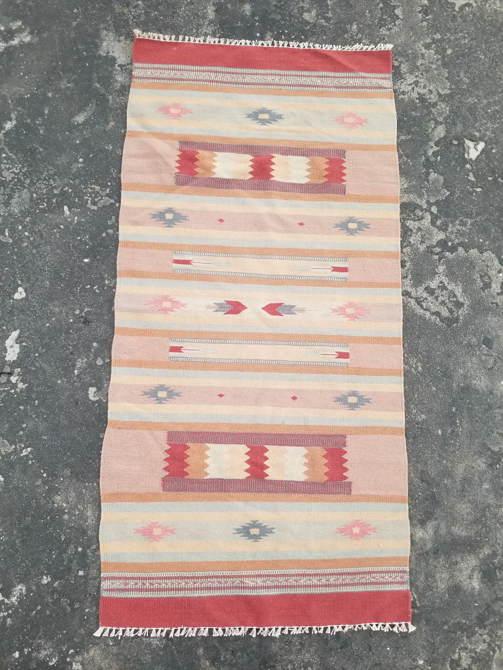 Vintage Handmade Mexican Southwestern-Style Flatweave Wool Kilim Rug 137 x 67 cm