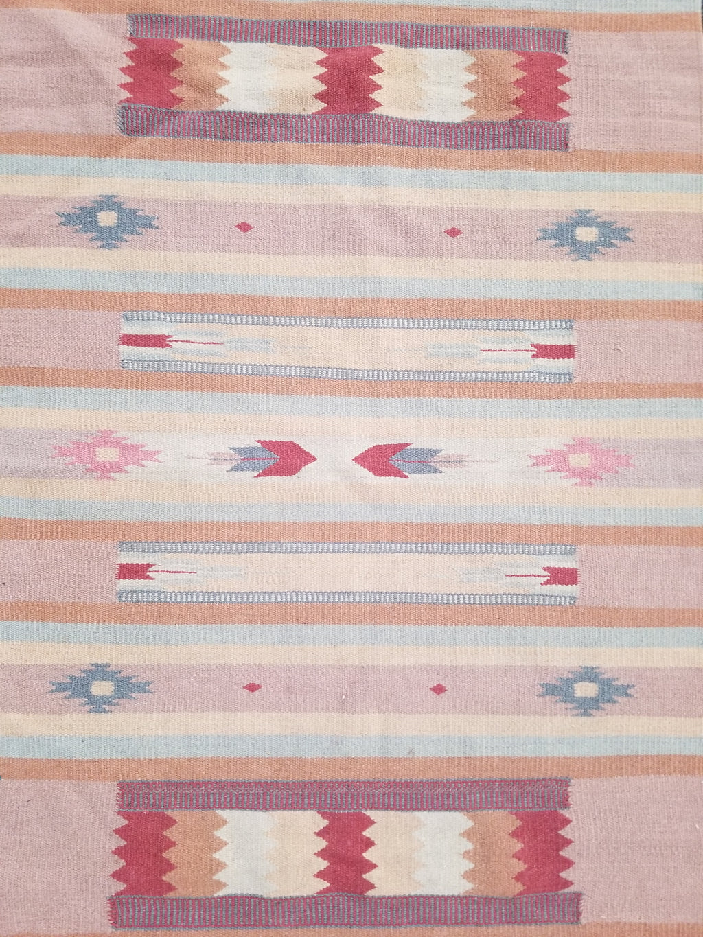 Vintage Handmade Mexican Southwestern-Style Flatweave Wool Kilim Rug 137 x 67 cm