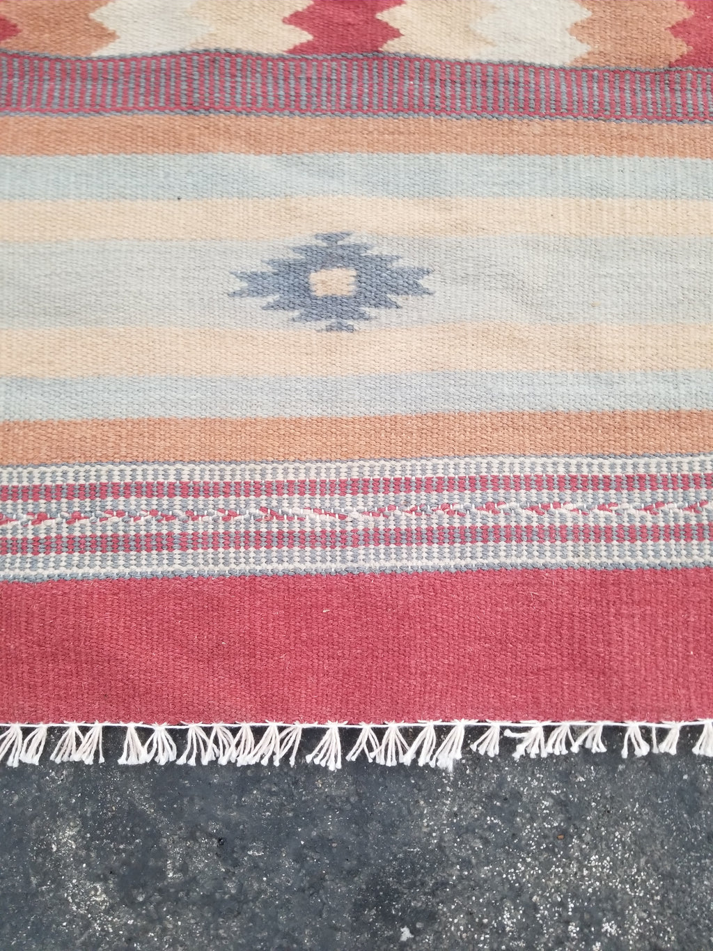 Vintage Handmade Mexican Southwestern-Style Flatweave Wool Kilim Rug 137 x 67 cm