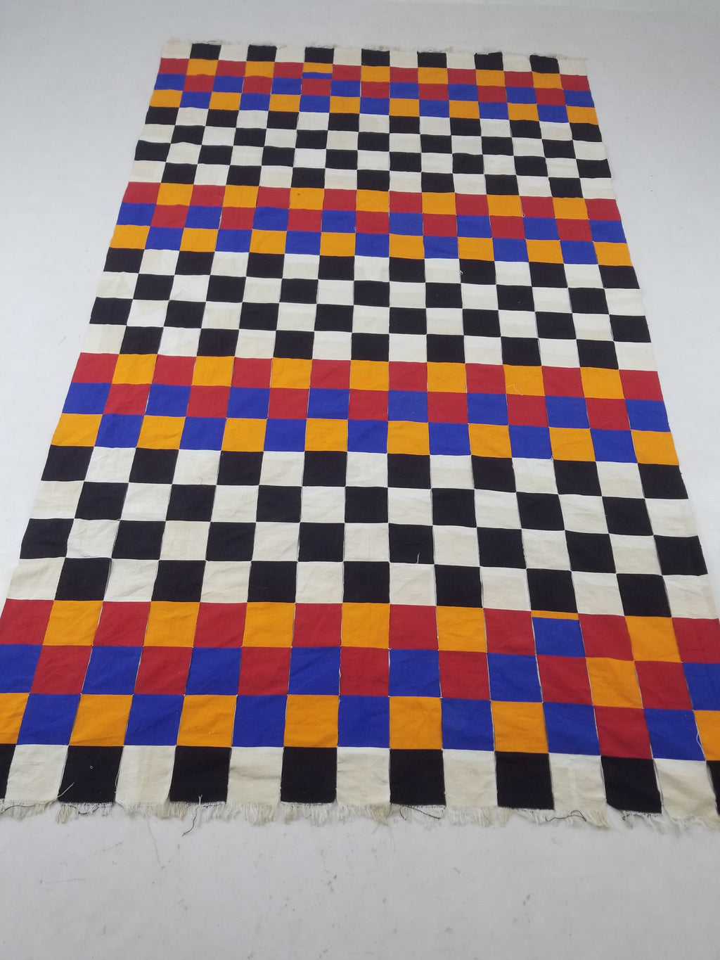 Vintage West African Handwoven Checkered Pattern Textile Throw 260x155cm