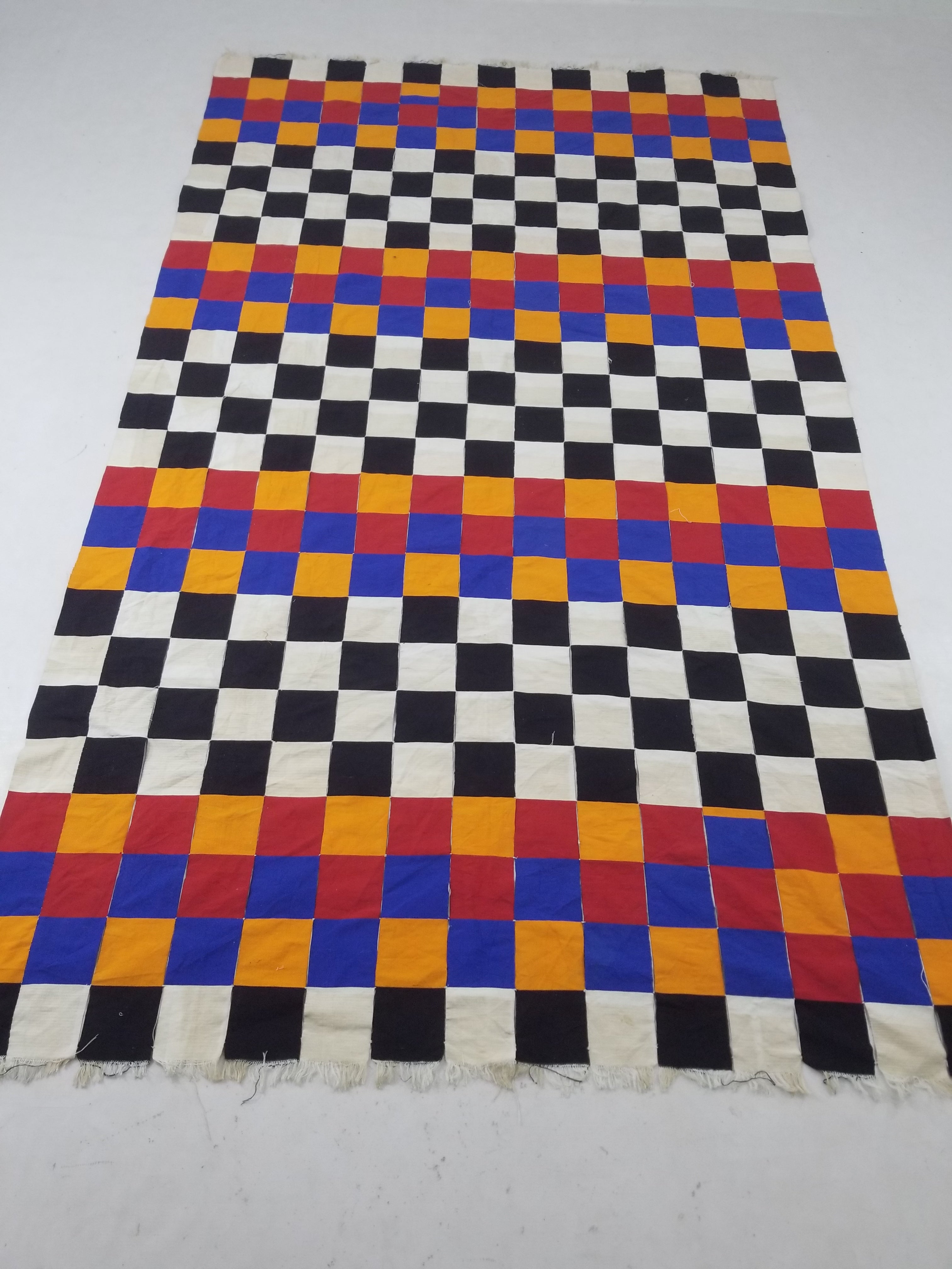 Vintage West African Handwoven Checkered Pattern Textile Throw 260x155cm