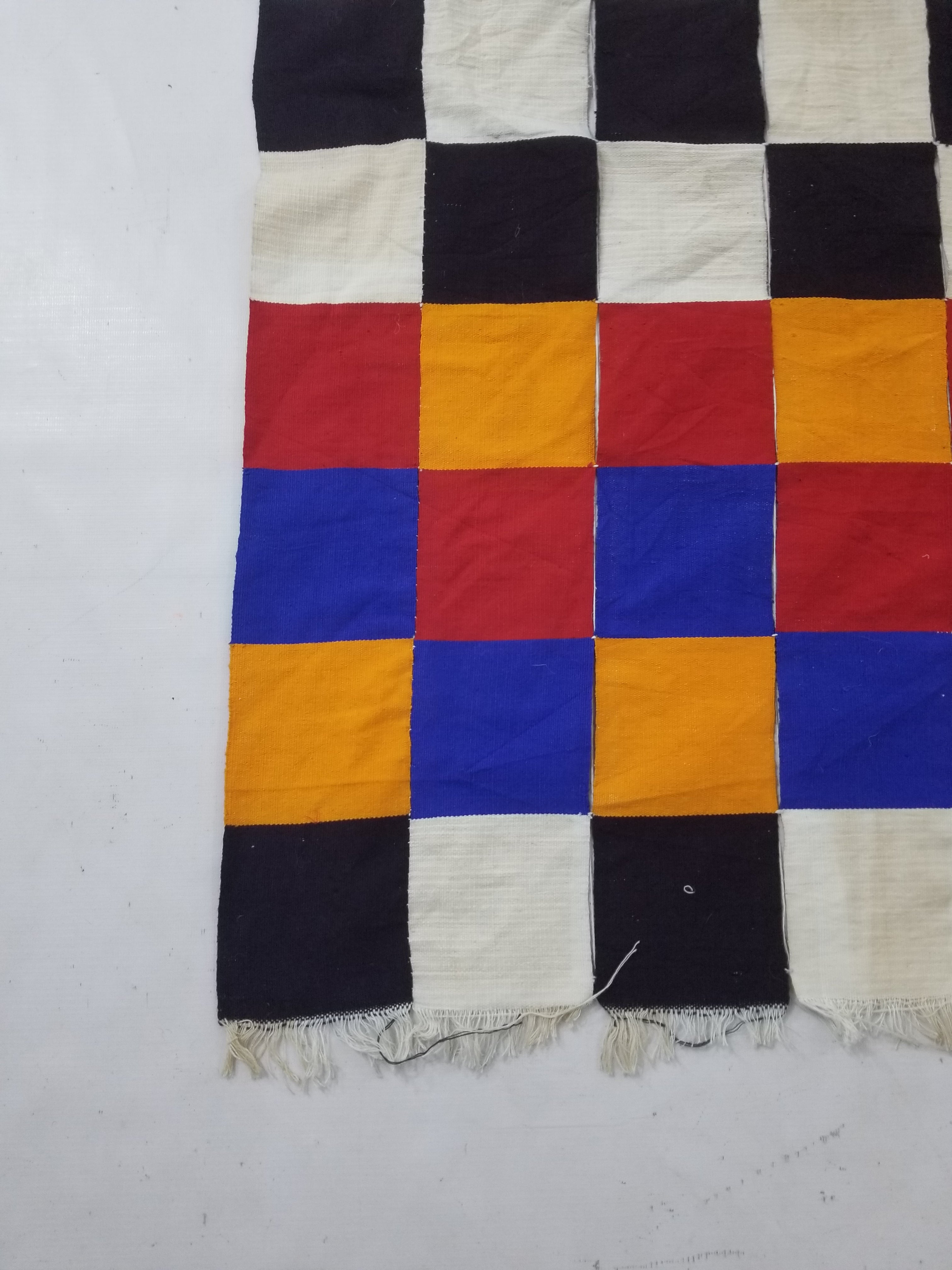 Vintage West African Handwoven Checkered Pattern Textile Throw 260x155cm