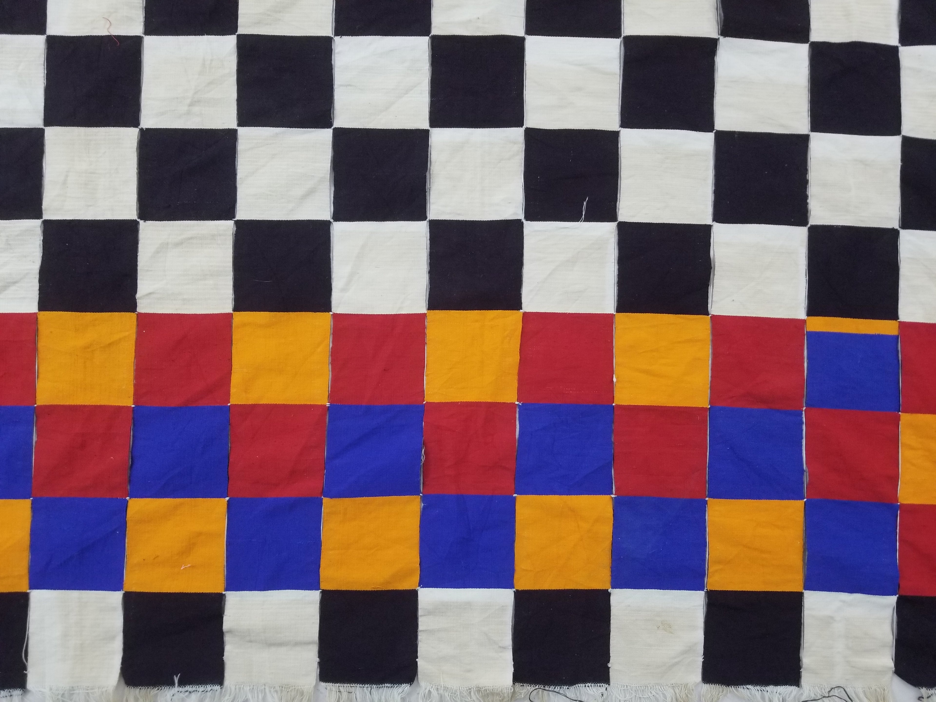 Vintage West African Handwoven Checkered Pattern Textile Throw 260x155cm