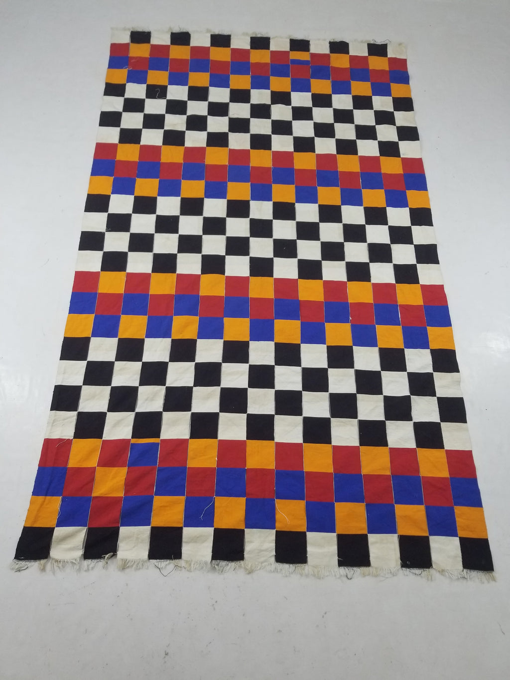 Vintage West African Handwoven Checkered Pattern Textile Throw 260x155cm