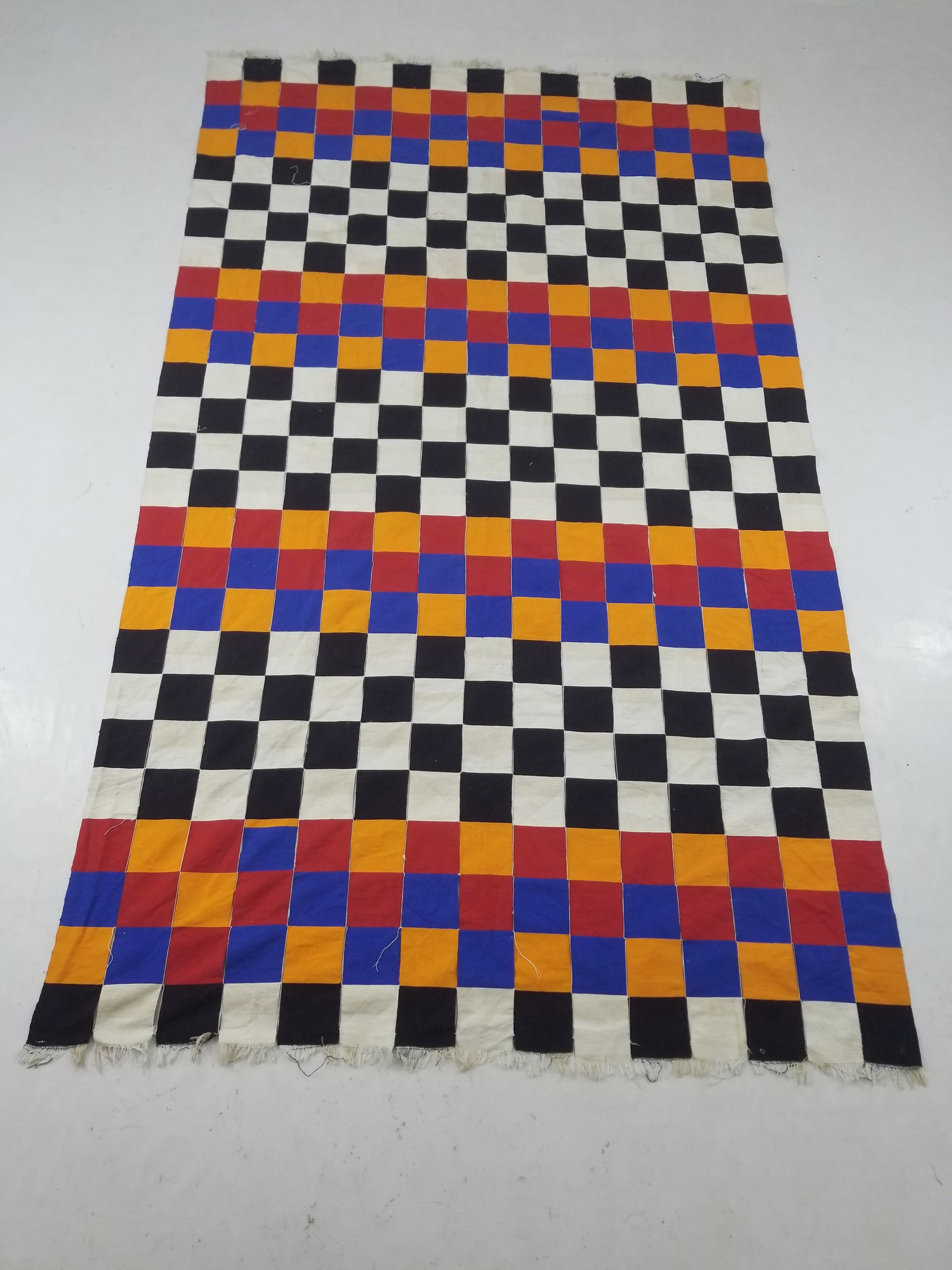 Vintage West African Handwoven Checkered Pattern Textile Throw 260x155cm