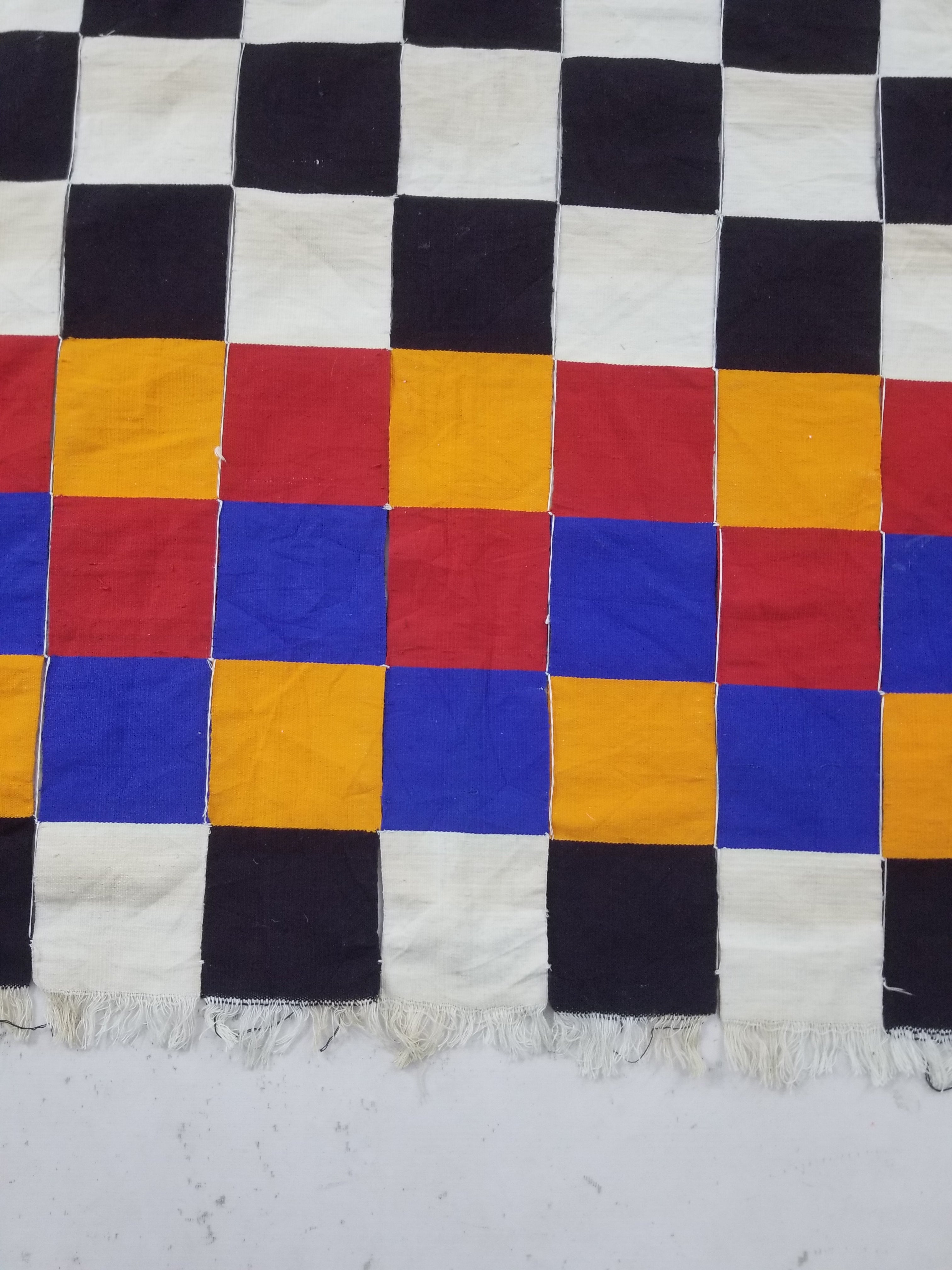 Vintage West African Handwoven Checkered Pattern Textile Throw 260x155cm