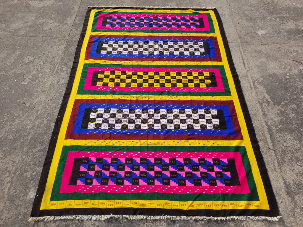 Vintage Traditional Handmade African Kenta-Style Wool Kilim Rug 280x185cms