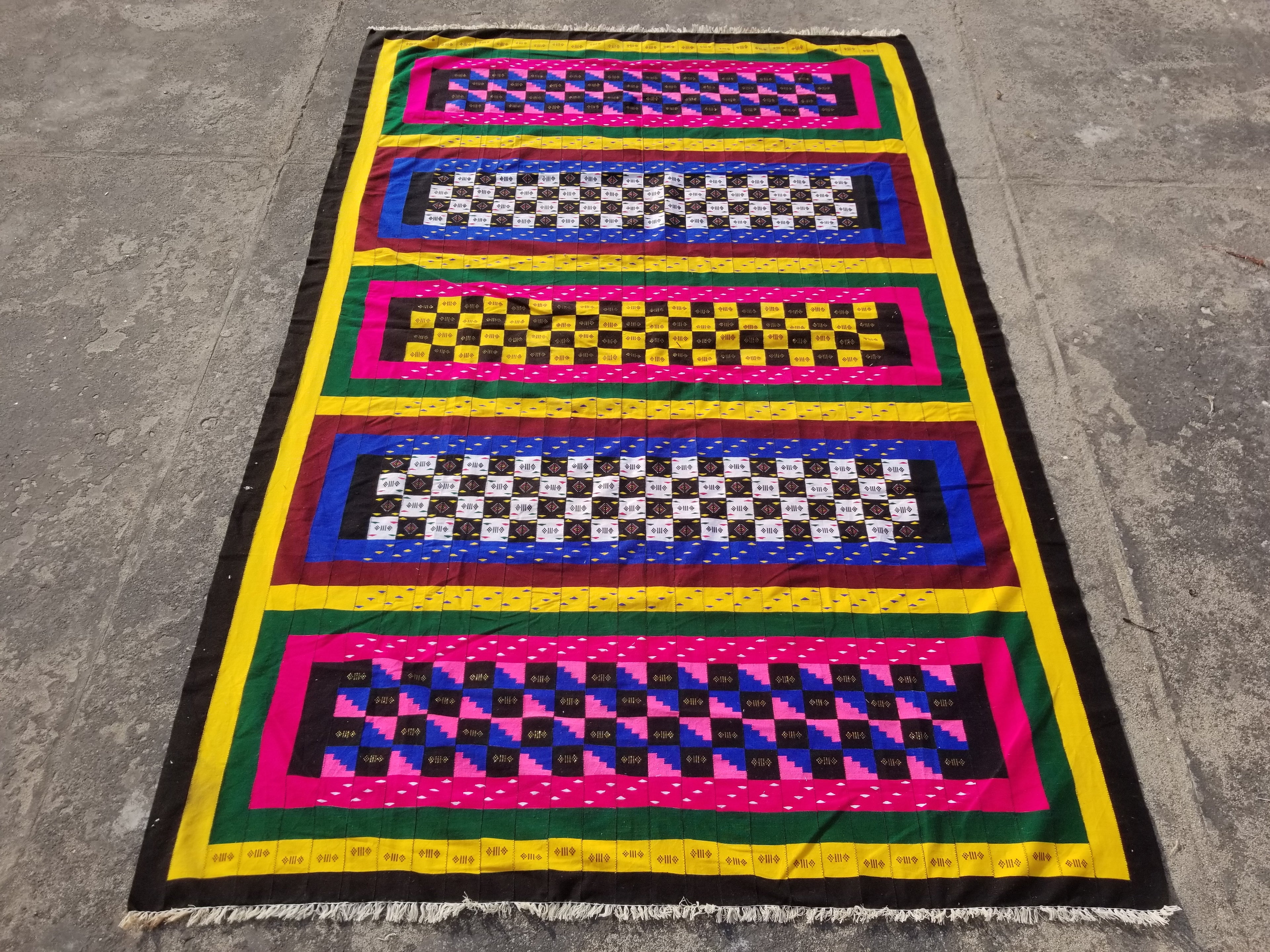 Vintage Traditional Handmade African Kenta-Style Wool Kilim Rug 280x185cms