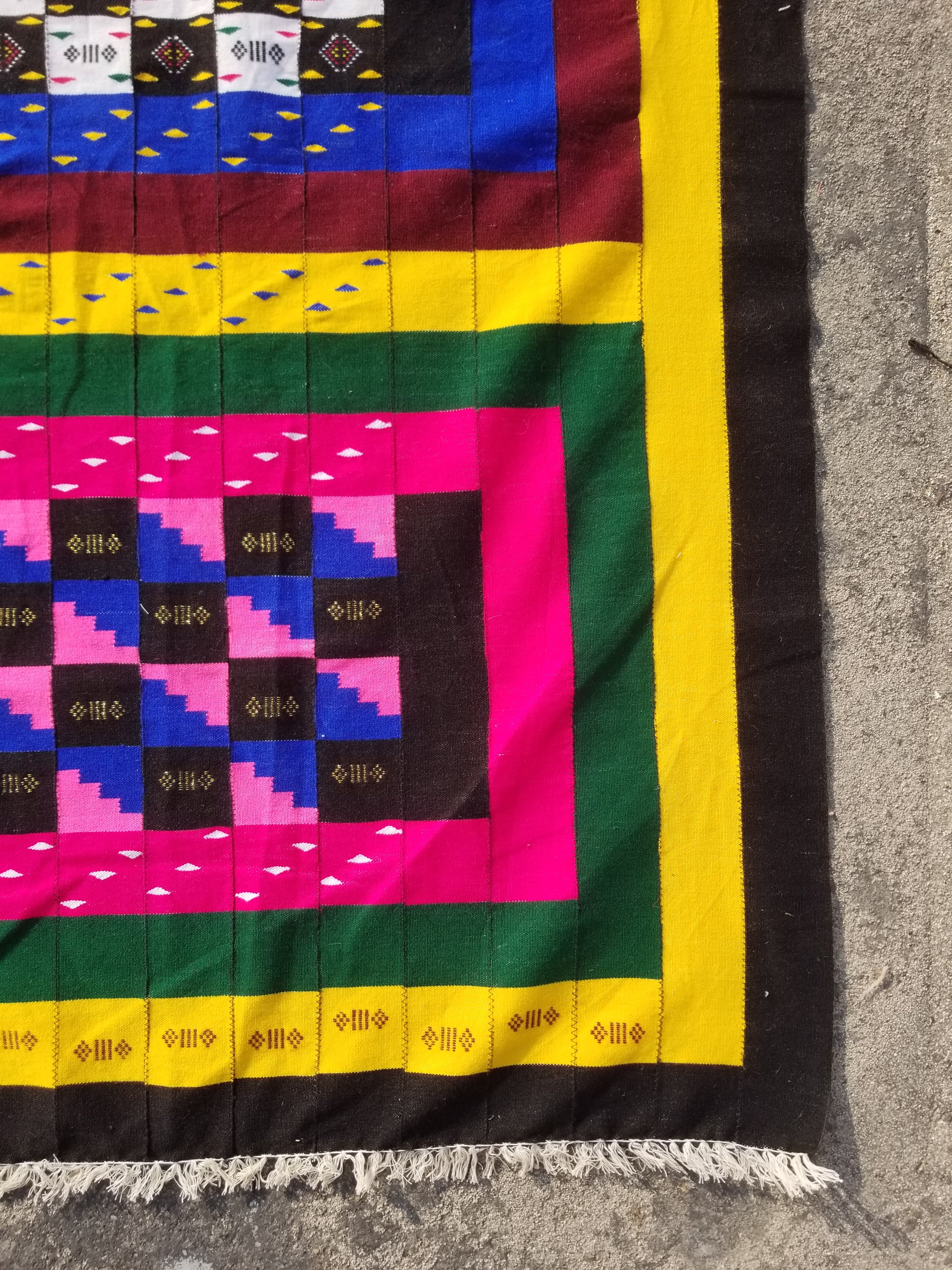 Vintage Traditional Handmade African Kenta-Style Wool Kilim Rug 280x185cms