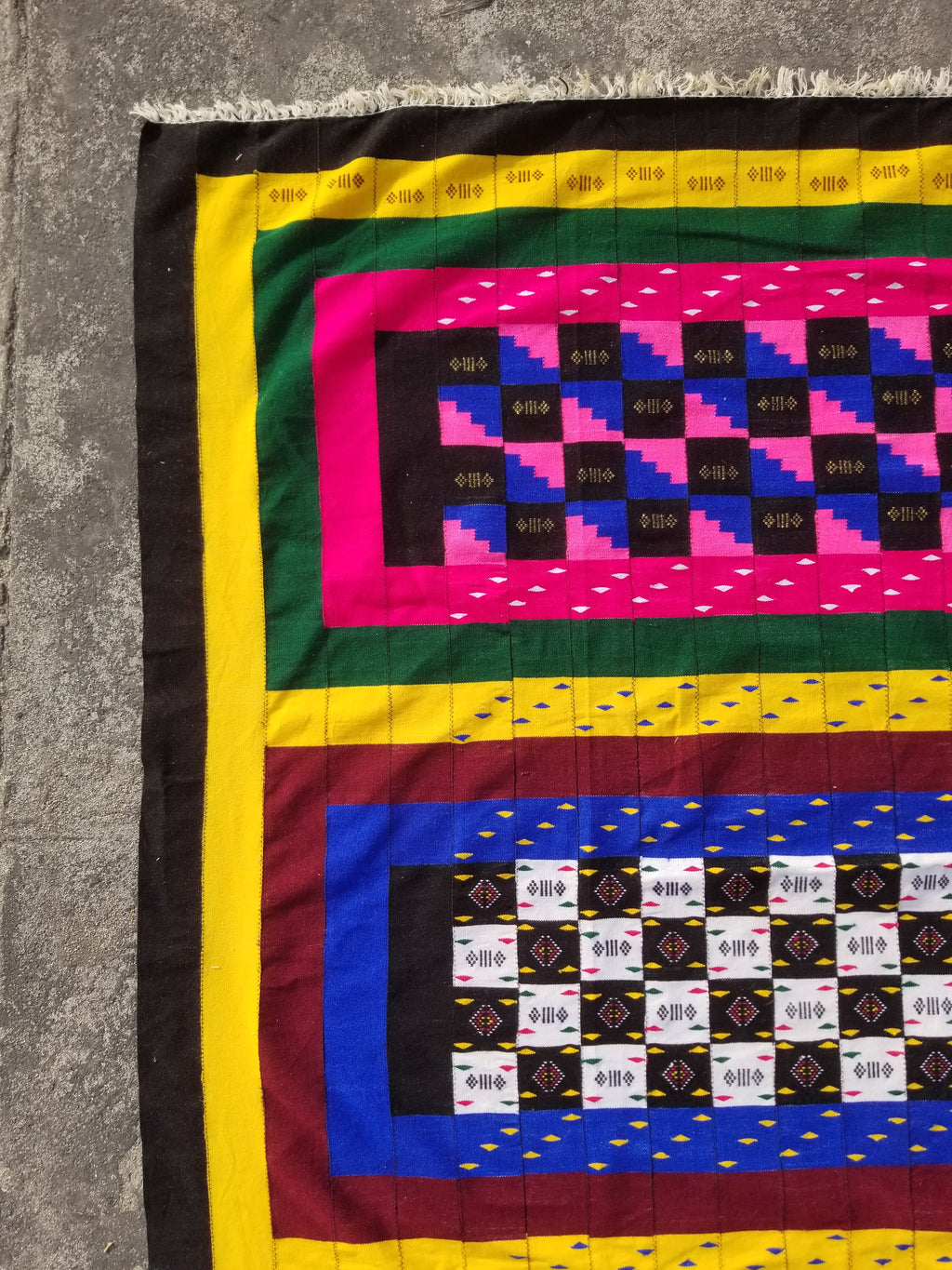 Vintage Traditional Handmade African Kenta-Style Wool Kilim Rug 280x185cms