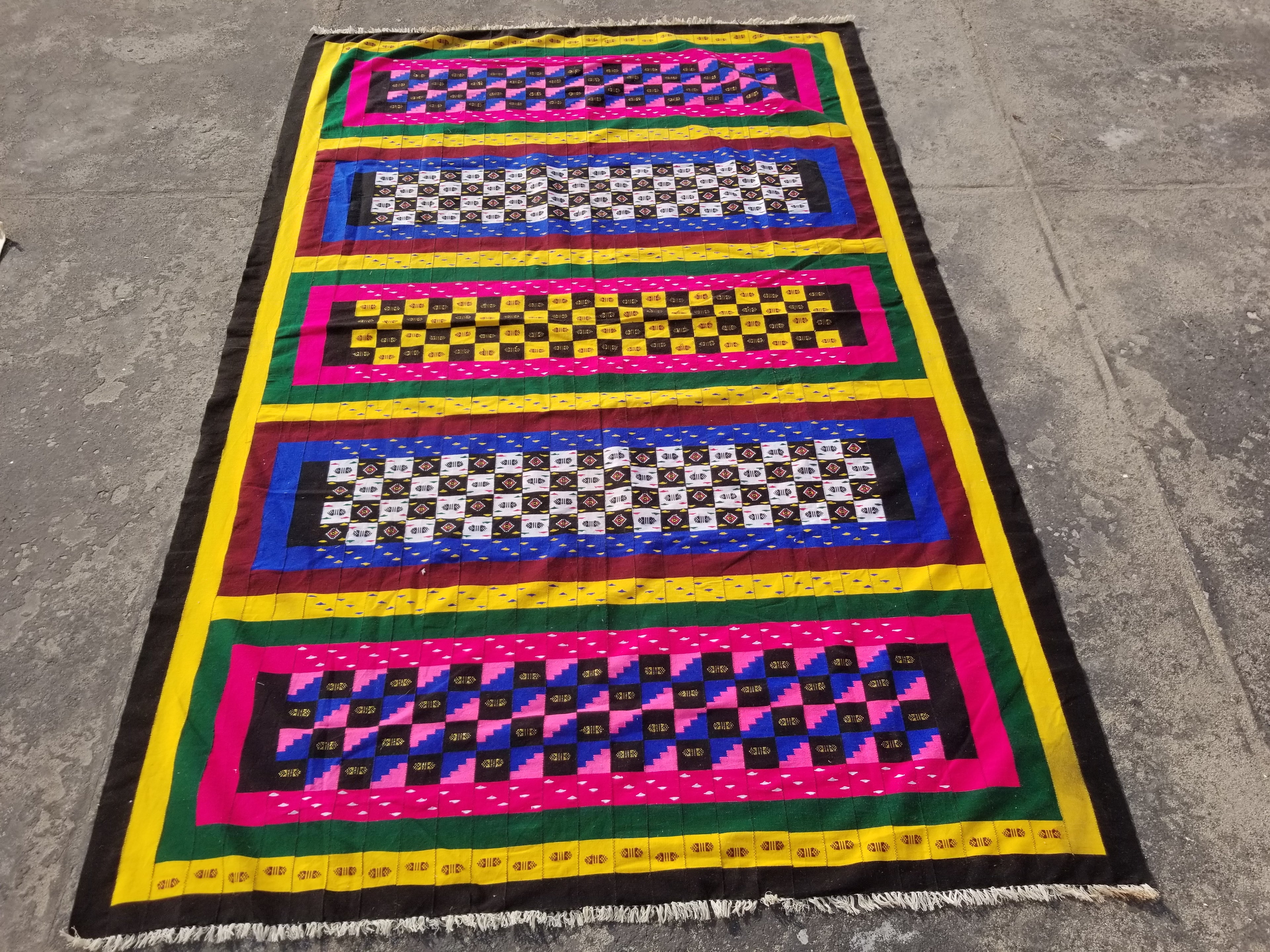 Vintage Traditional Handmade African Kenta-Style Wool Kilim Rug 280x185cms