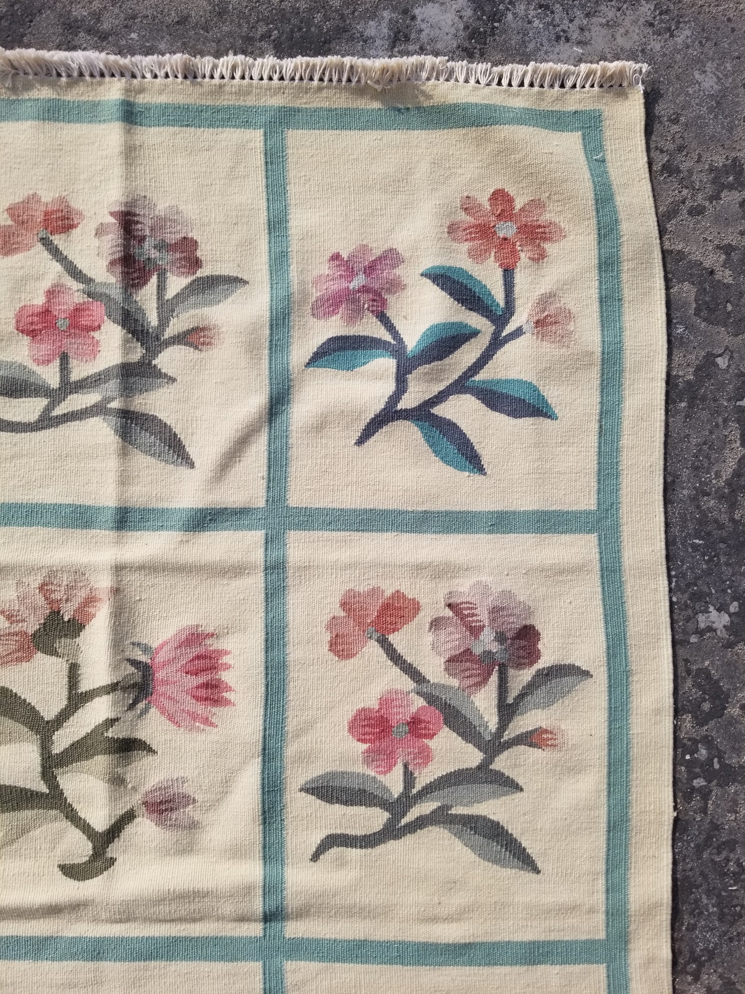 Vintage Traditional Handmade Romanian Floral Flatweave Wool Kilim Rug 174x110cms