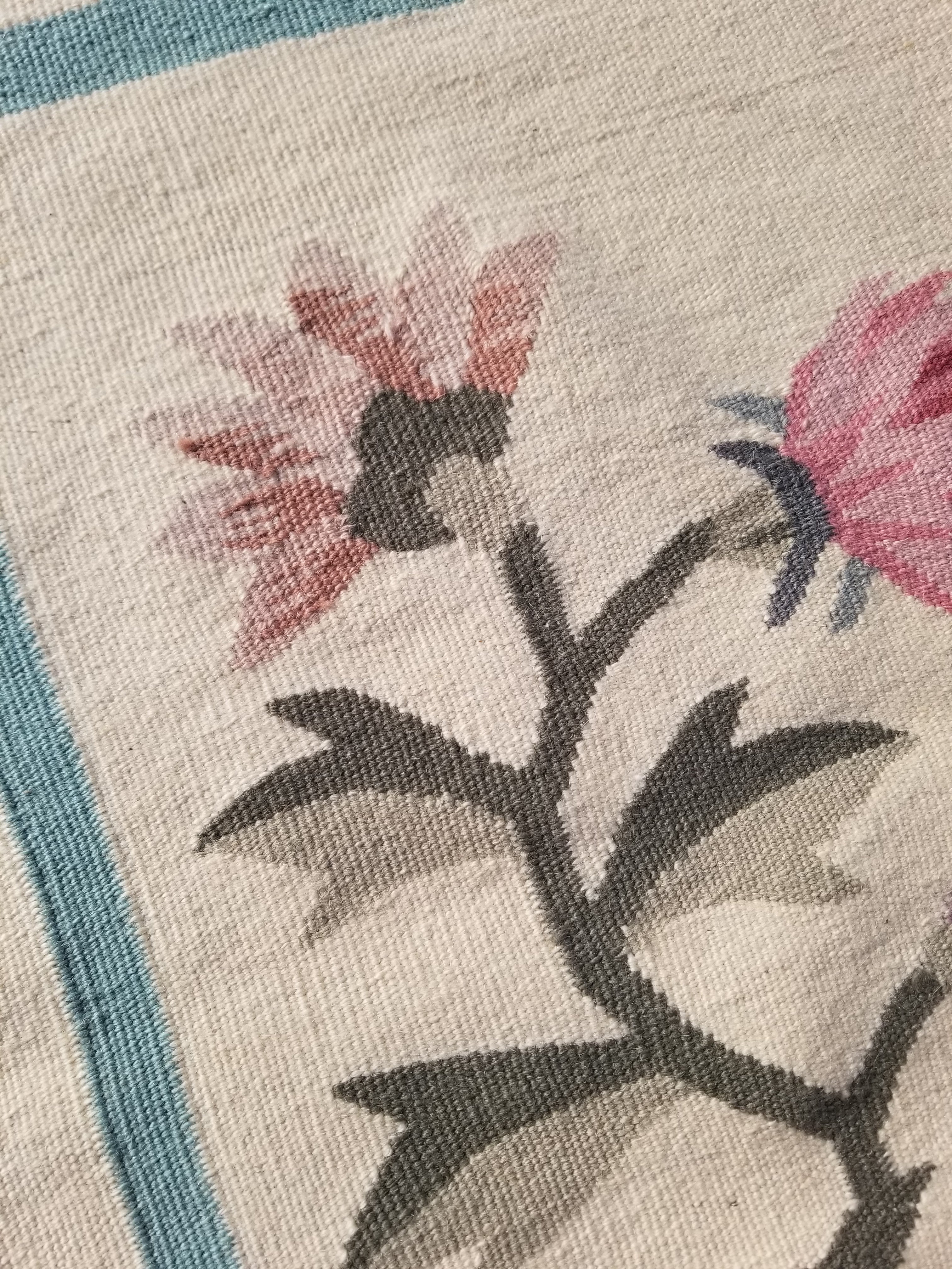 Vintage Traditional Handmade Romanian Floral Flatweave Wool Kilim Rug 174x110cms