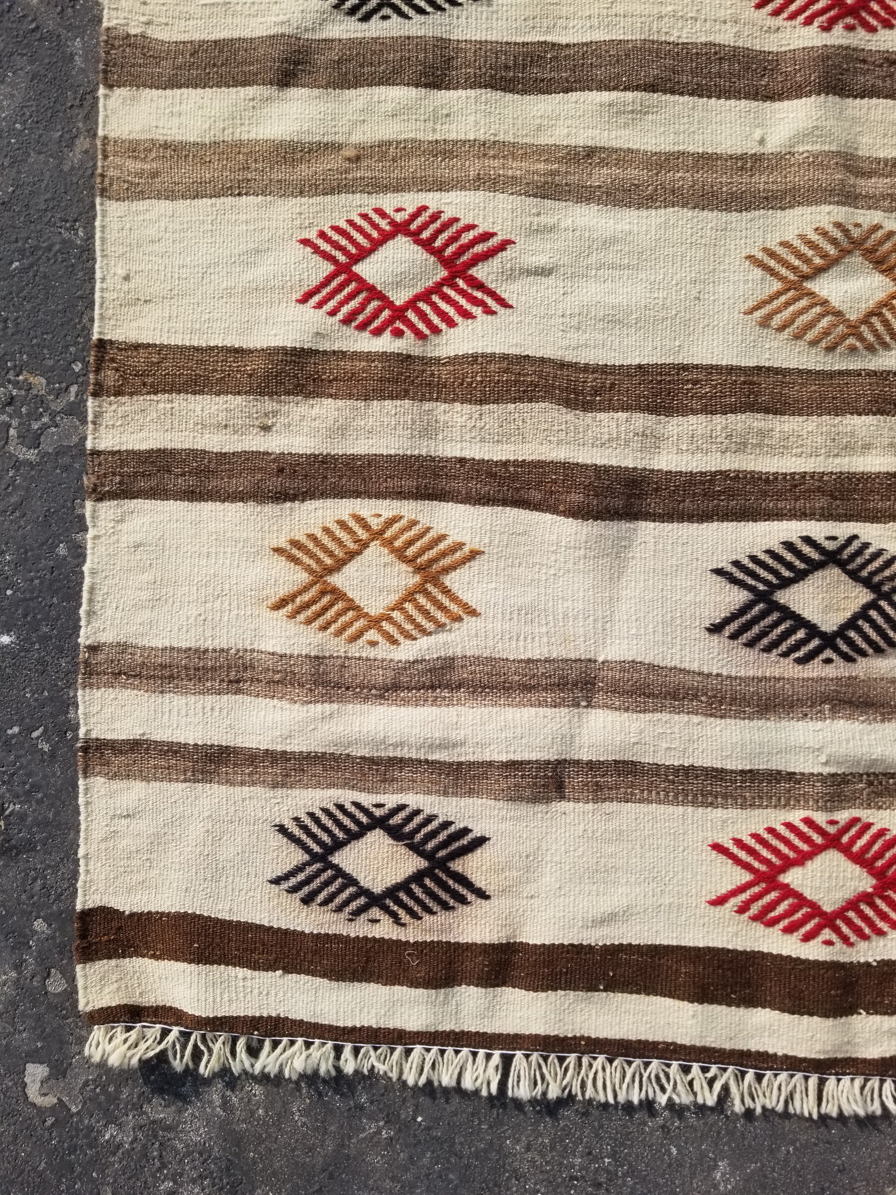 Vintage Traditional Handmade Mexican Zapotec Wool Kilim Rug 187x101cms