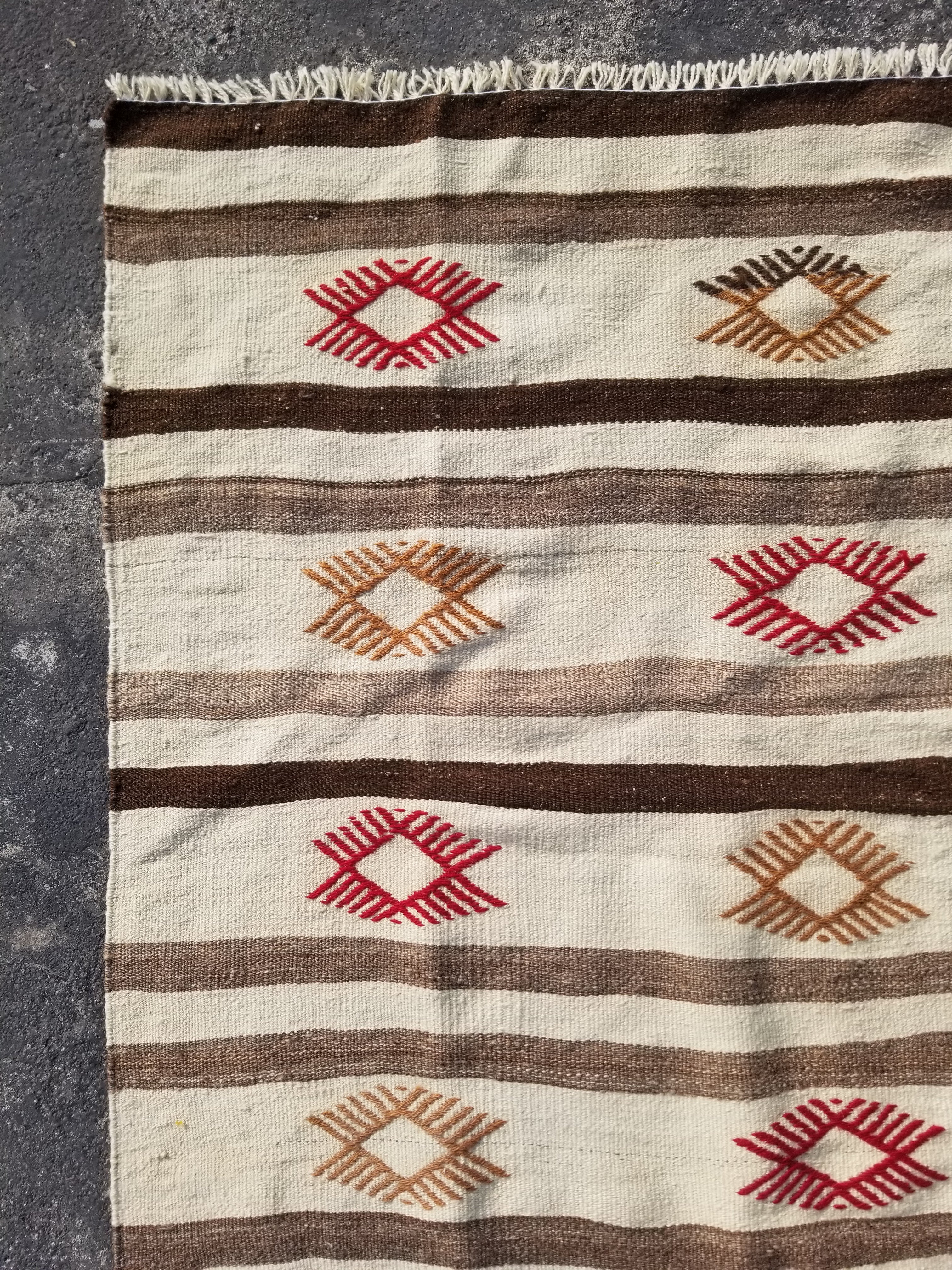 Vintage Traditional Handmade Mexican Zapotec Wool Kilim Rug 187x101cms