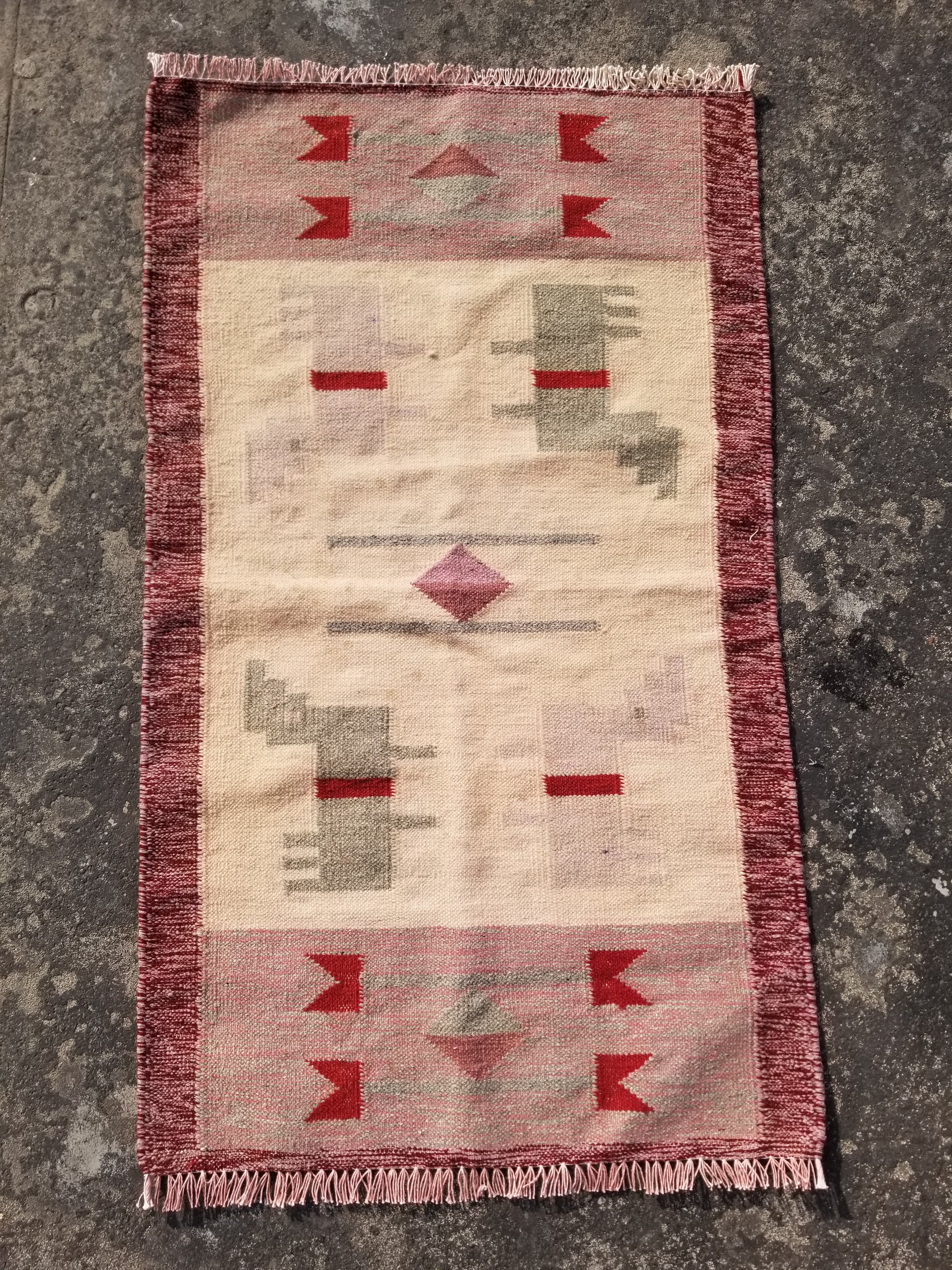 Vintage Traditional Handmade Southwestern Flatweave Wool Kilim Rug 121x72cms