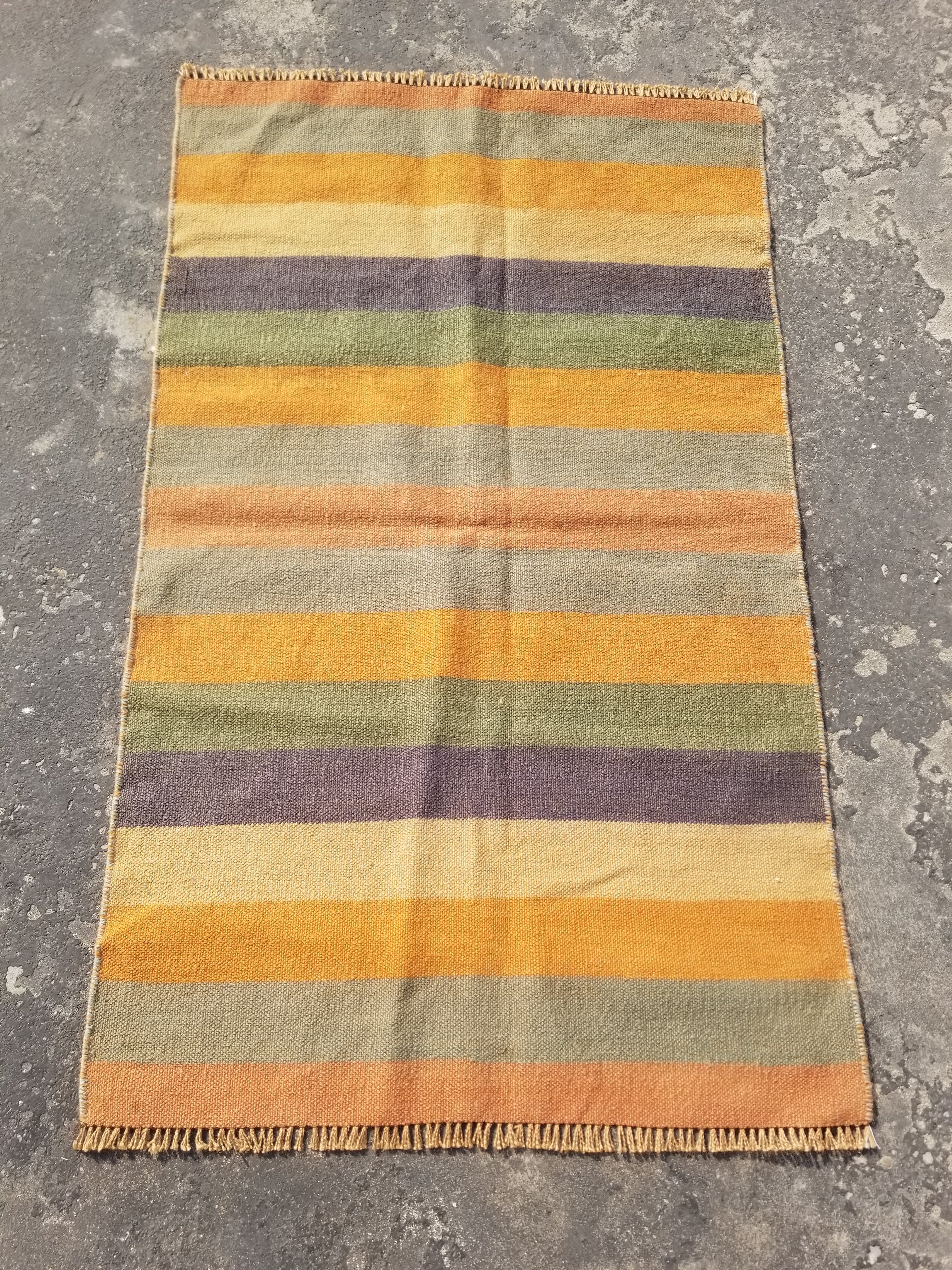 Vintage Traditional Handmade Swedish Striped Flatweave Wool Kilim Rug 145x87cms