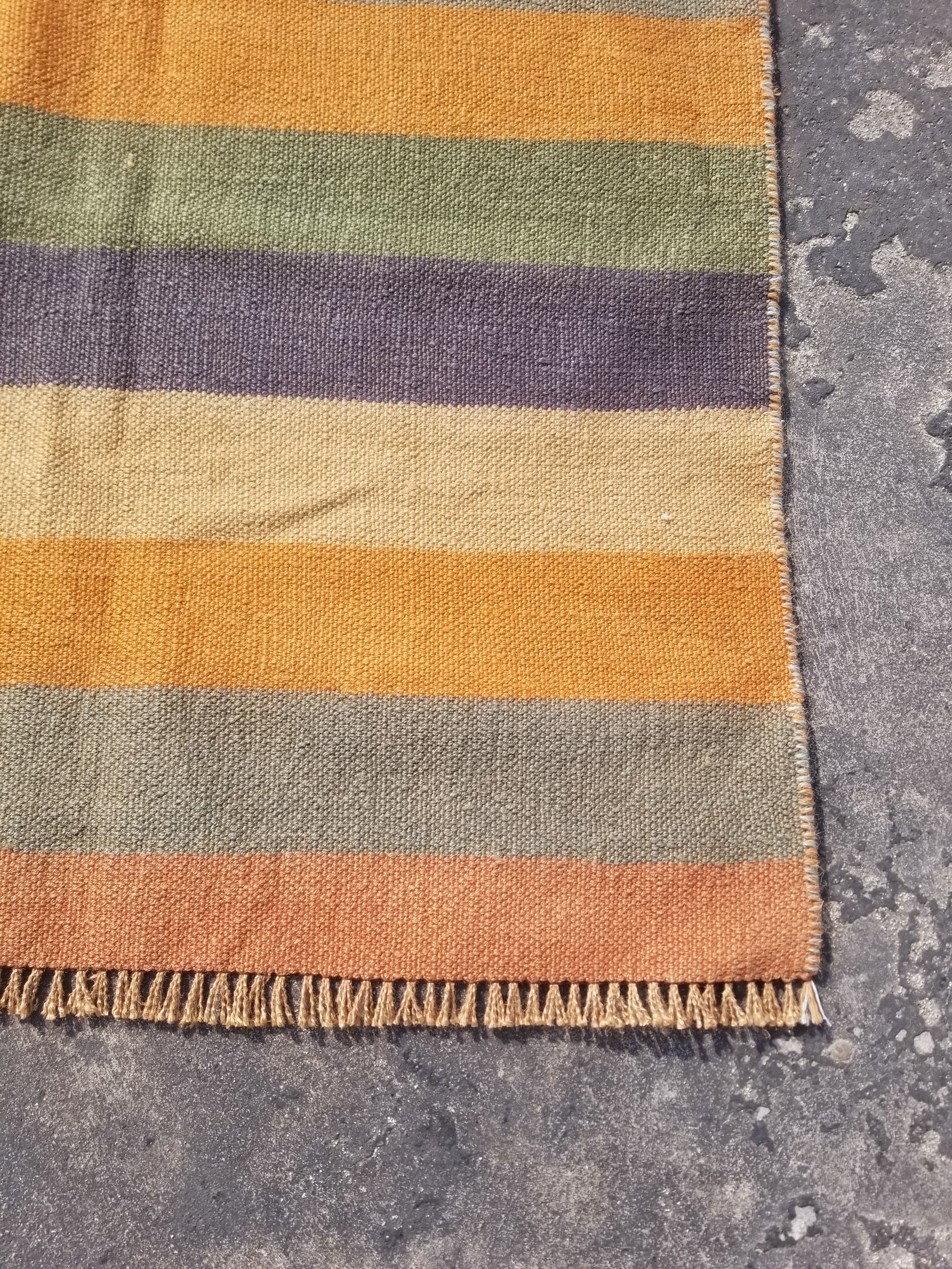 Vintage Traditional Handmade Swedish Striped Flatweave Wool Kilim Rug 145x87cms